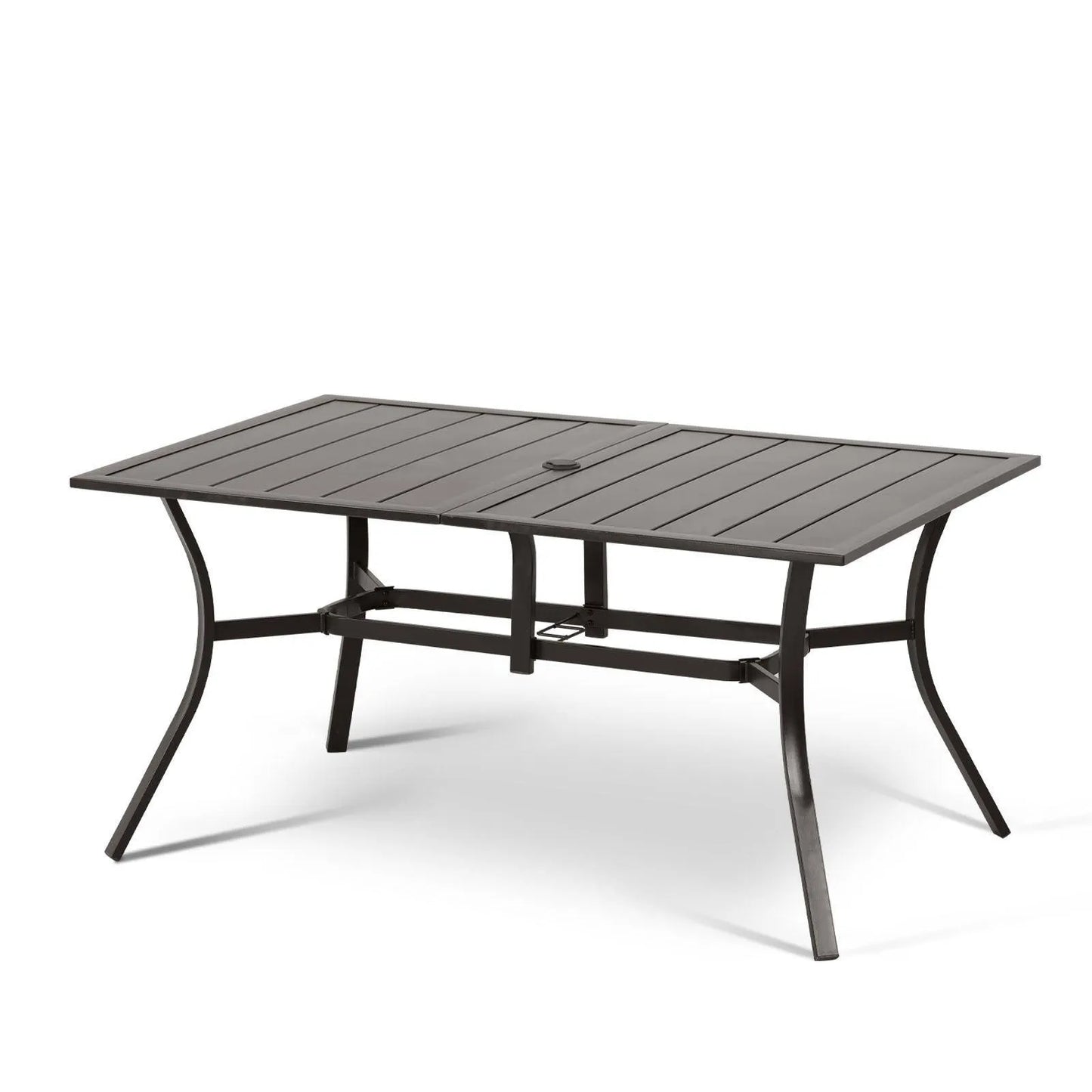 59x38 inch Patio Dining Table for 6 People, Metal Outdoor Table with Adjustable Umbrella Hole