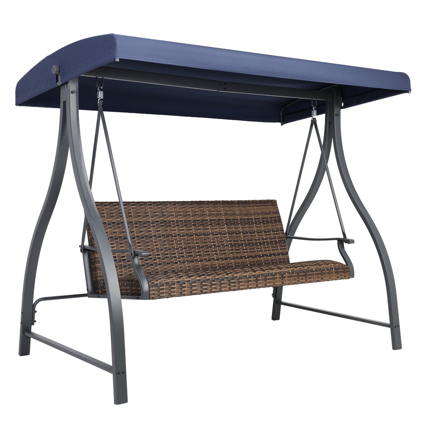 3-Seat Outdoor Rattan Patio Swing with Adjustable Canopy Aoodor