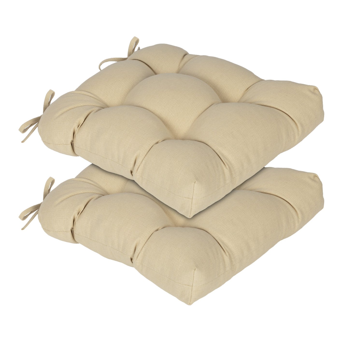 19x19x5 Inch Tufted Outdoor Chair Cushions, Water and Fade Resistant Polyester Dining Chair Pads with Ties - Khaki Aoodor