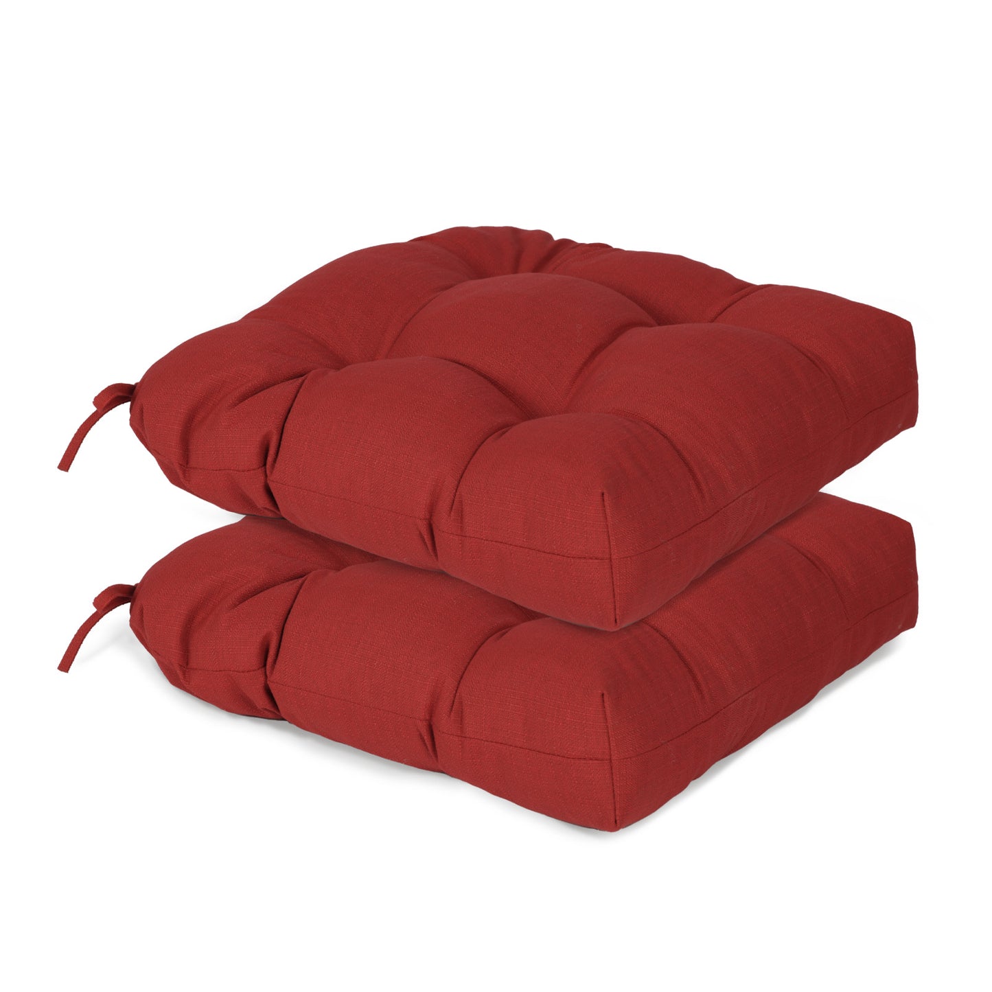 19x19x5 Inch Tufted Outdoor Chair Cushions, Water and Fade Resistant Polyester Dining Chair Pads with Ties - Red Aoodor