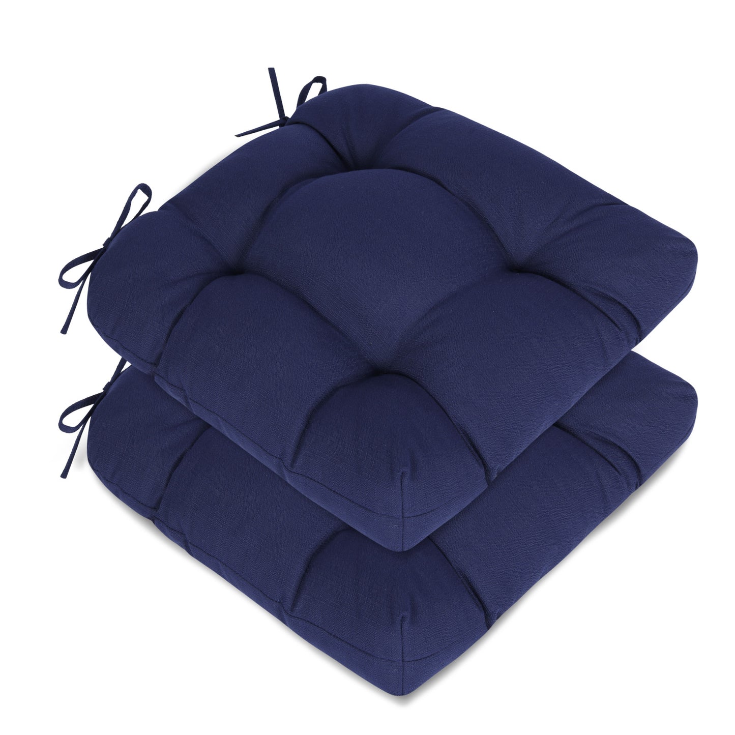 19x19x5 Inch Tufted Outdoor Chair Cushions, Water and Fade Resistant Polyester Dining Chair Pads with Ties - Dark Blue