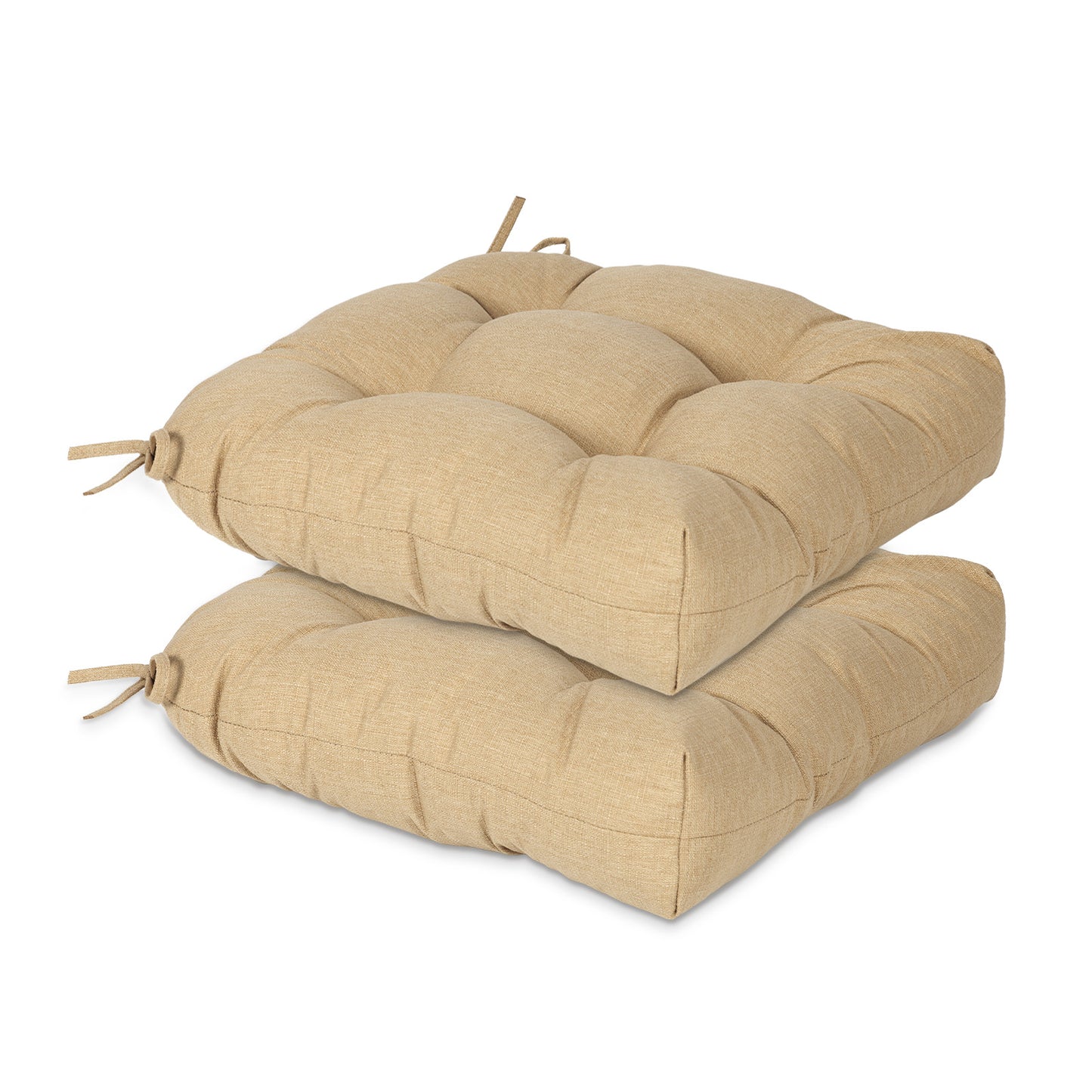 19x19x5 Inch Tufted Outdoor Chair Cushions, Water and Fade Resistant Polyester Dining Chair Pads with Ties - Brown Aoodor