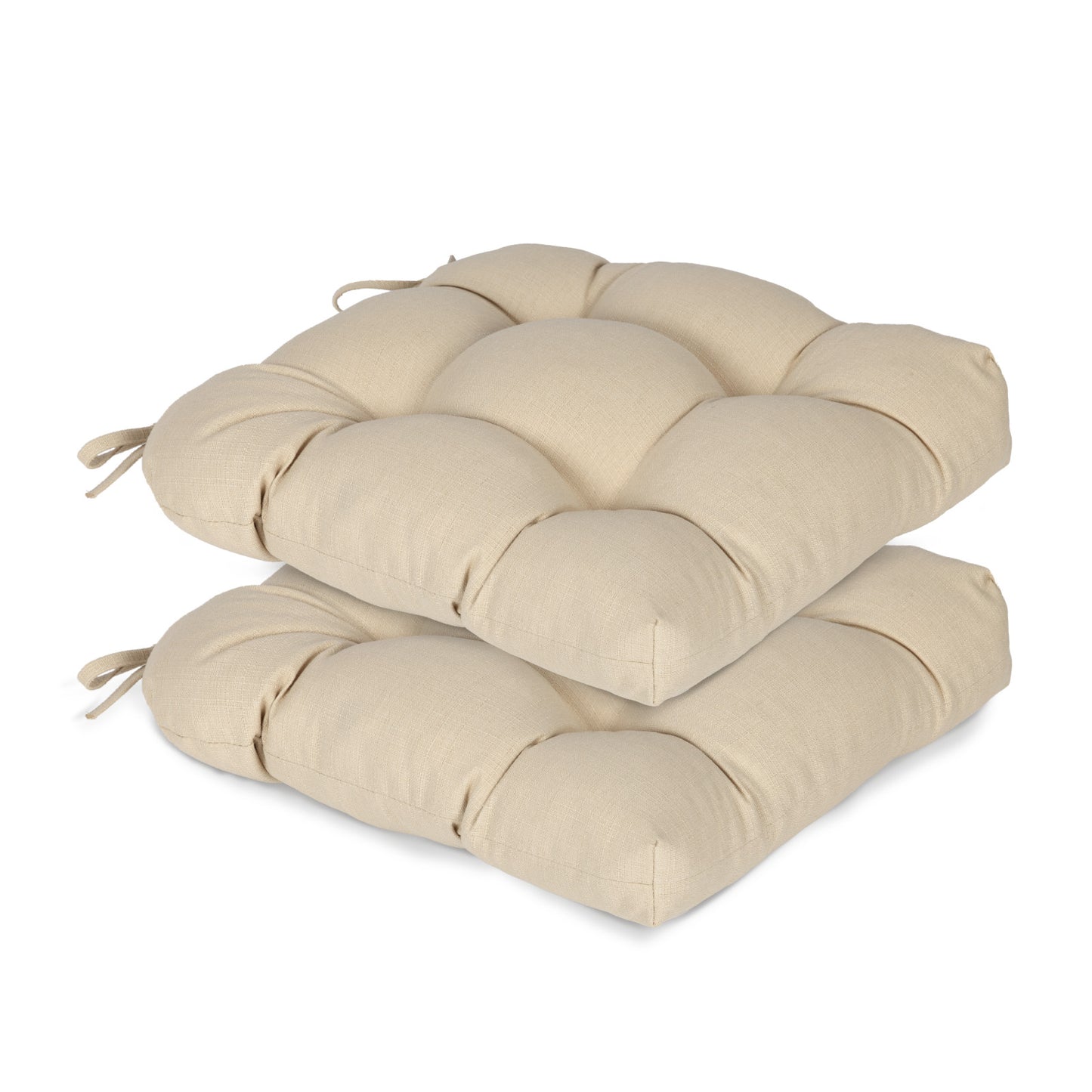 19x19x5 Inch Tufted Outdoor Chair Cushions, Water and Fade Resistant Polyester Dining Chair Pads with Ties - Khaki Aoodor