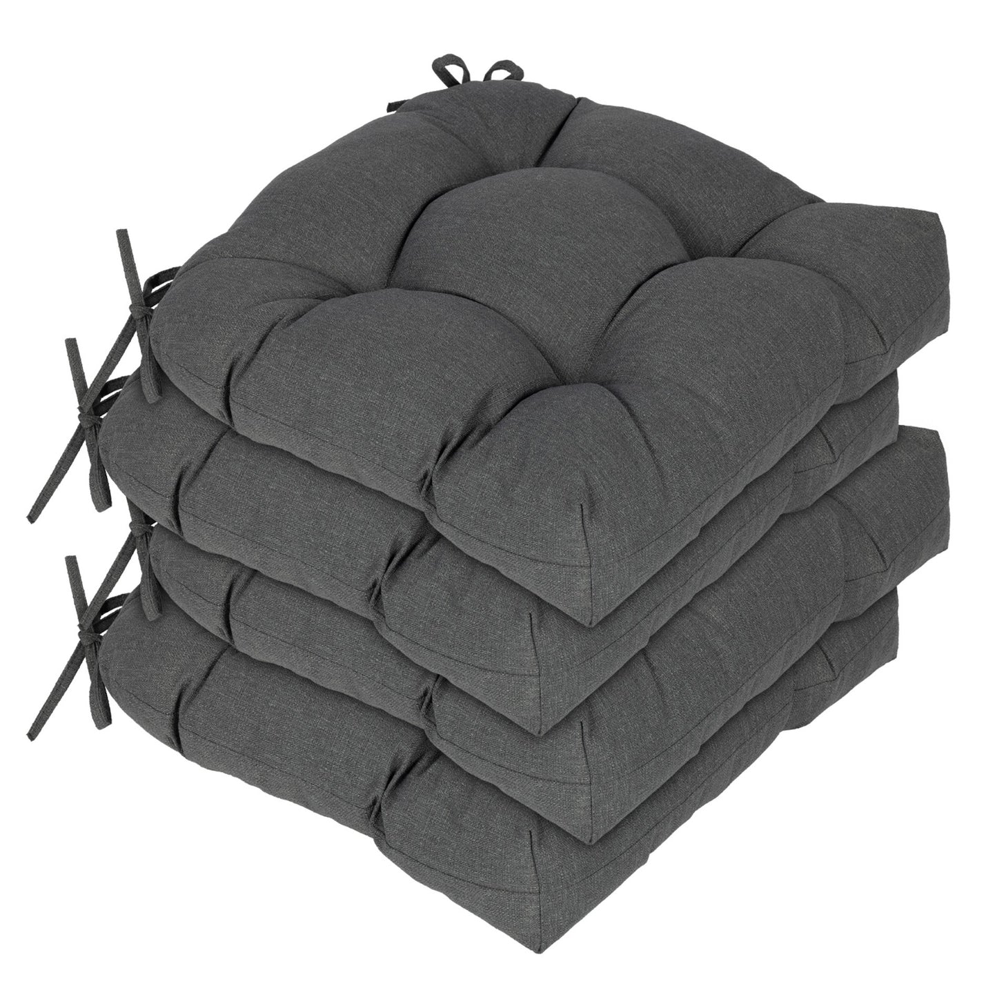 19x19x5 Inch Tufted Outdoor Chair Cushions, Water and Fade Resistant Polyester Dining Chair Pads with Ties - Dark Gray Aoodor