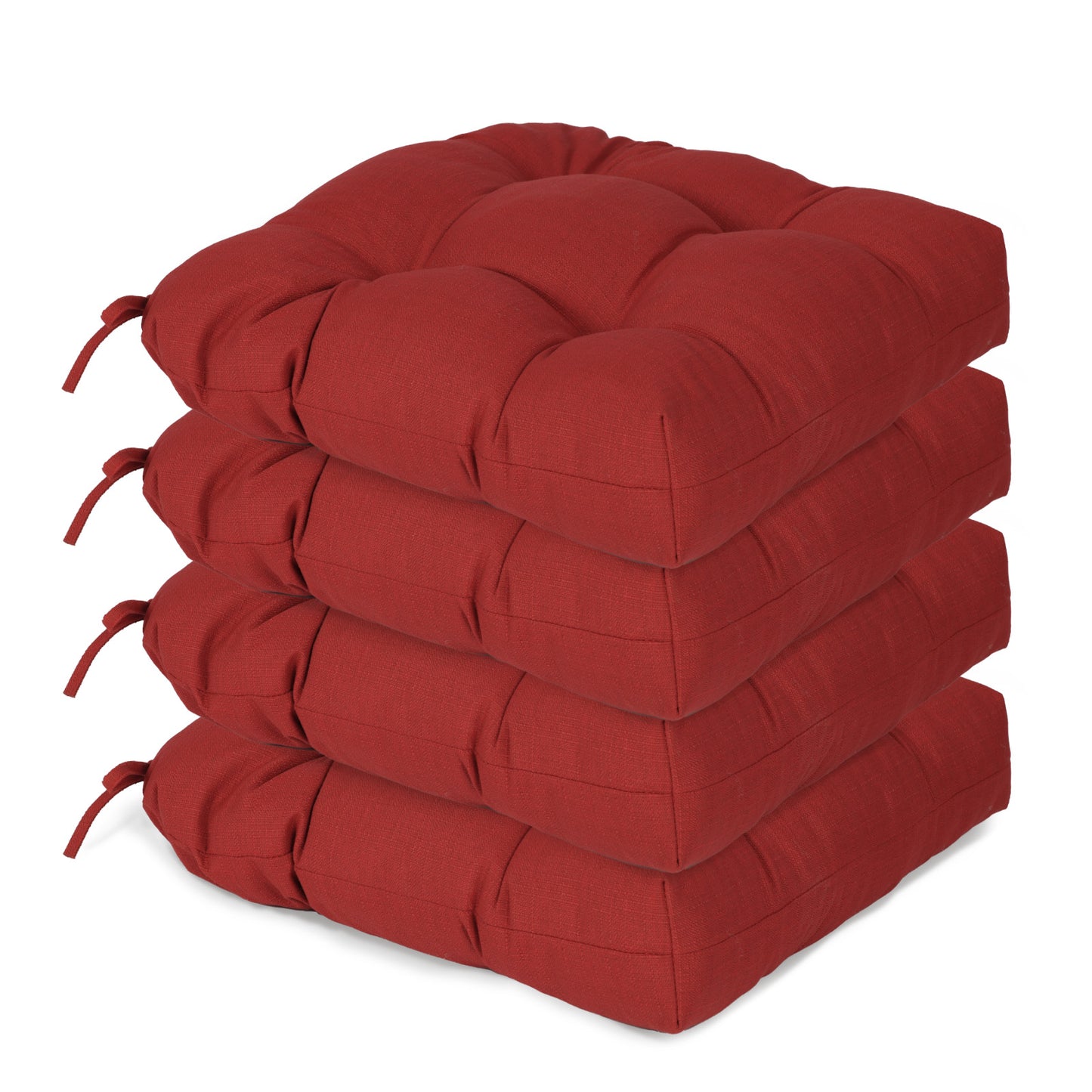 19x19x5 Inch Tufted Outdoor Chair Cushions, Water and Fade Resistant Polyester Dining Chair Pads with Ties - Red Aoodor