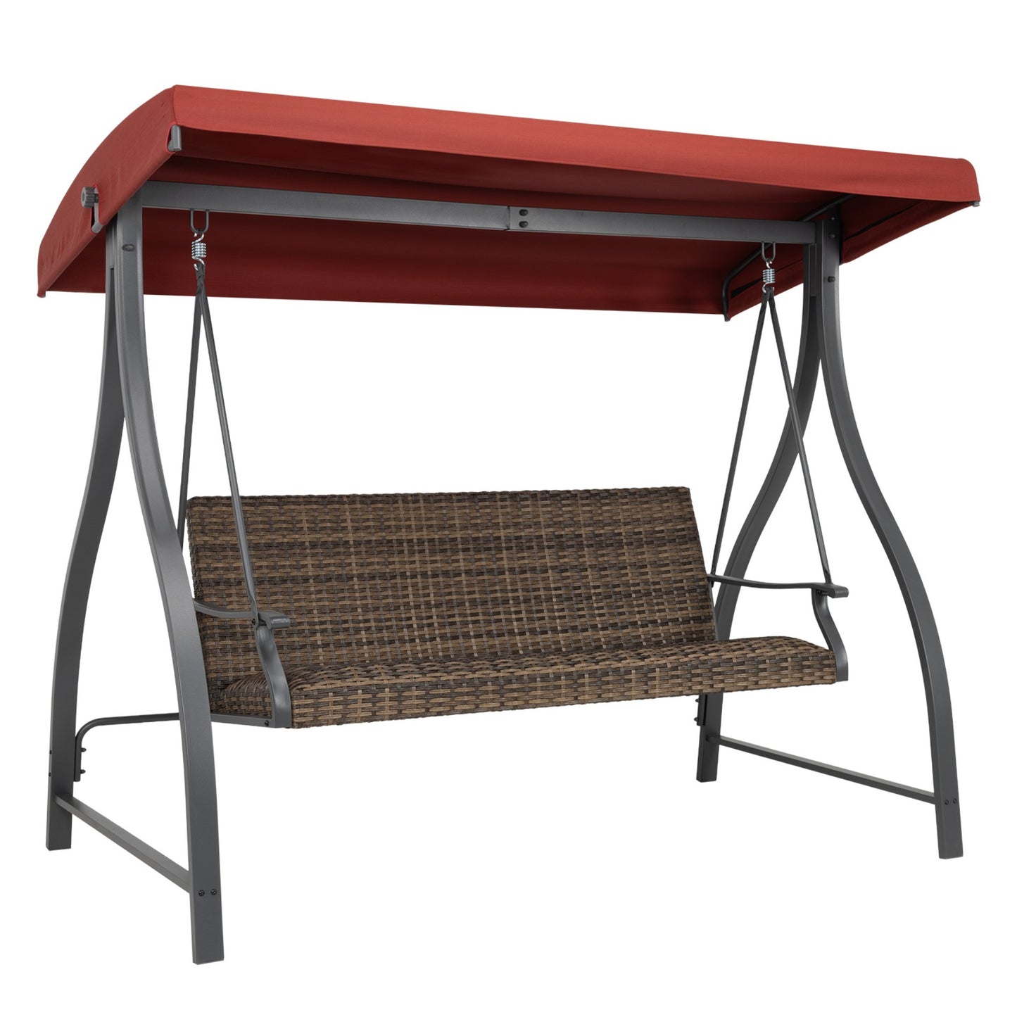 3-Seat Outdoor Rattan Patio Swing with Adjustable Canopy Aoodor