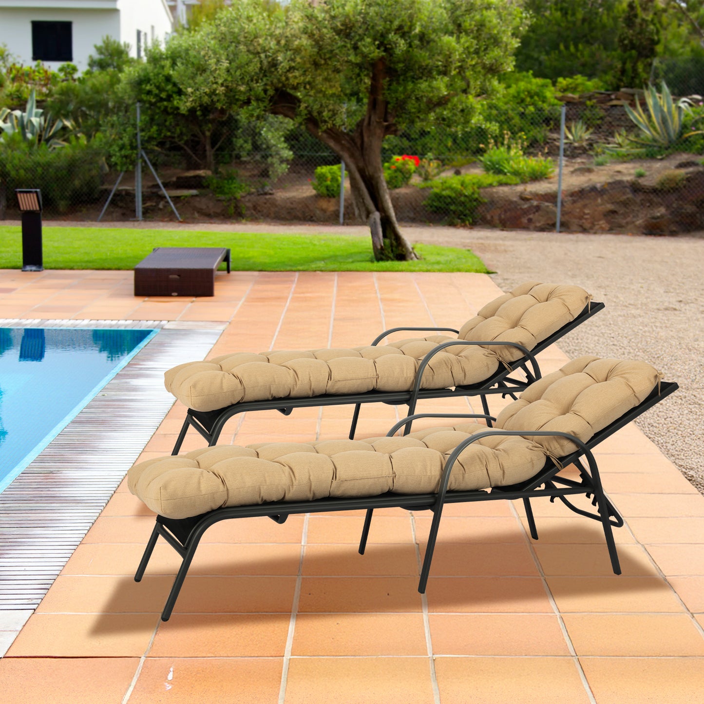 76"x22"x5.1" Polyester Tufted Chaise Lounge Cushion for Outdoor Wicker Chaise Lounge Use, 2 Packs - Brown - Aoodor