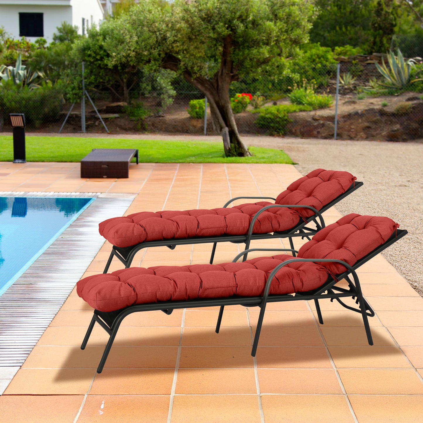 76"x22"x5.1" Polyester Tufted Chaise Lounge Cushion for Outdoor Wicker Chaise Lounge Use, 2 Packs - Red - Aoodor