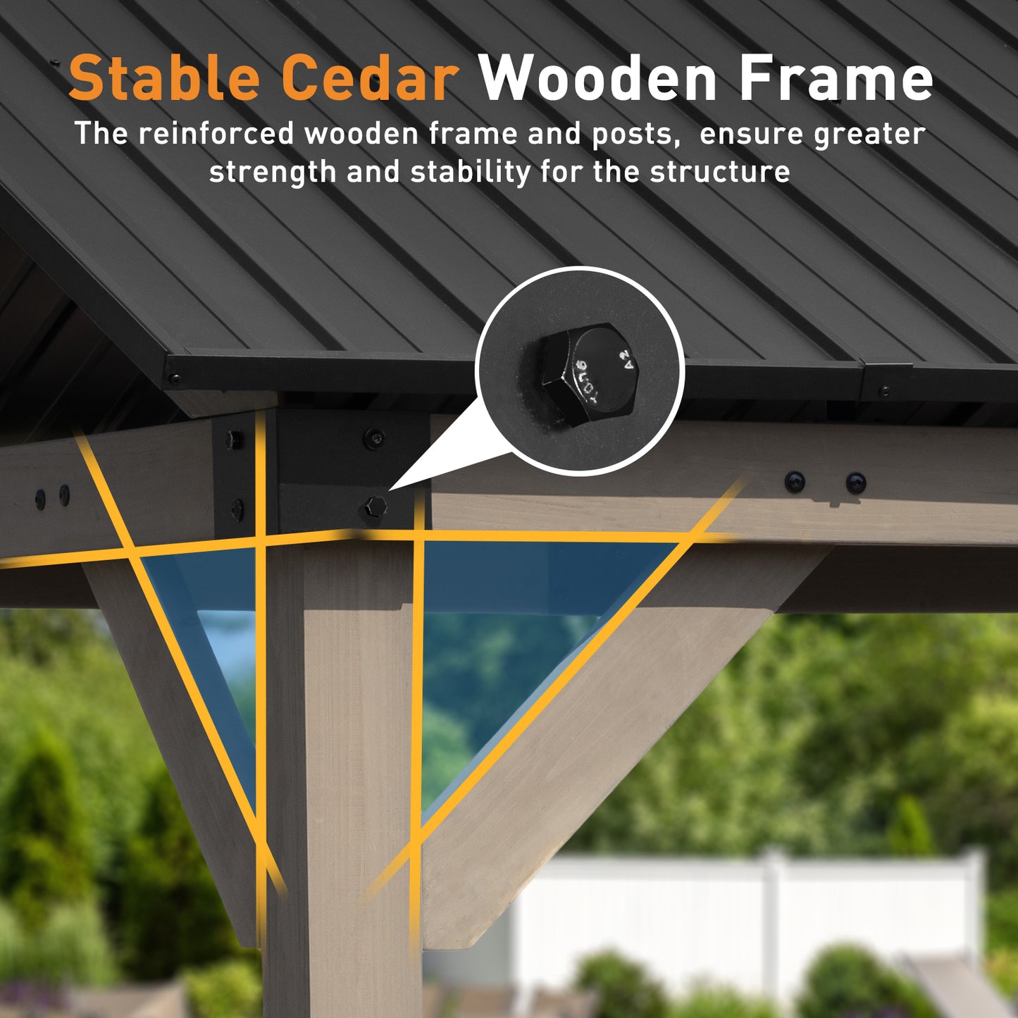 10'x12' Outdoor Patio Wooden Frame Gazebo with Galvanized Metal Hardtop Roof and Outlets - Aoodor