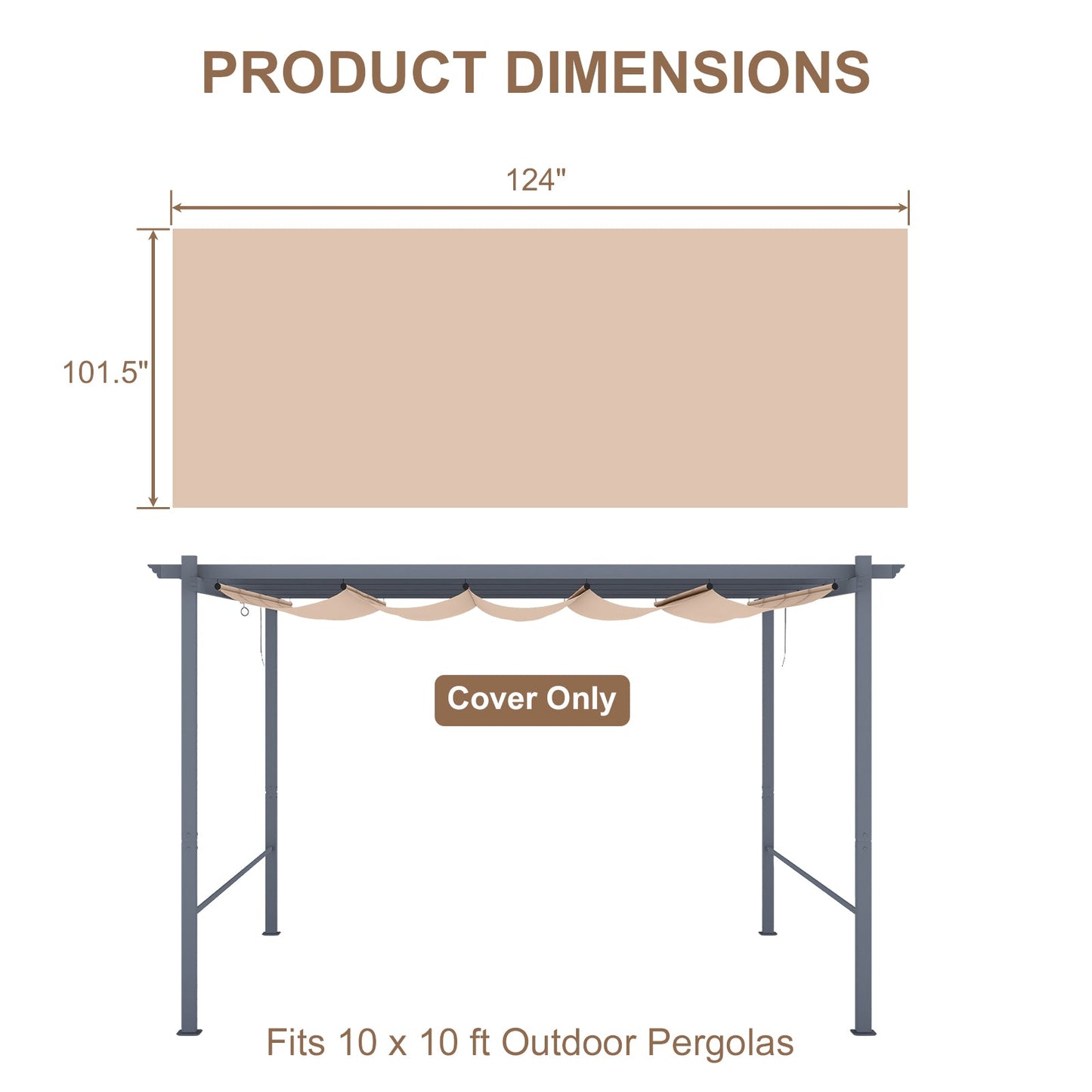 Pergola Replacement Canopy - Retractable Sun Shade Cover with Water-Resistant & UPF 50+ UV Blocking for Outdoor Patio