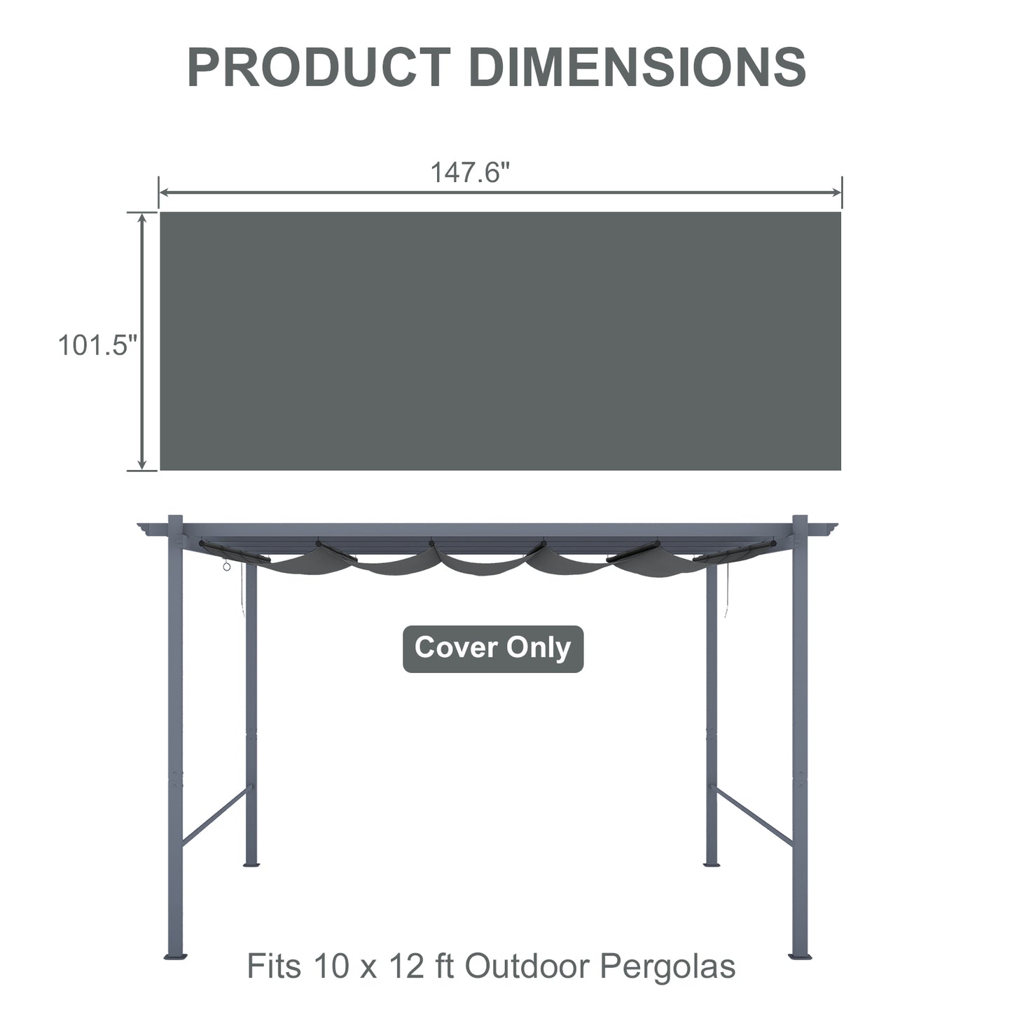 Pergola Replacement Canopy - Retractable Sun Shade Cover with Water-Resistant & UPF 50+ UV Blocking for Outdoor Patio Aoodor