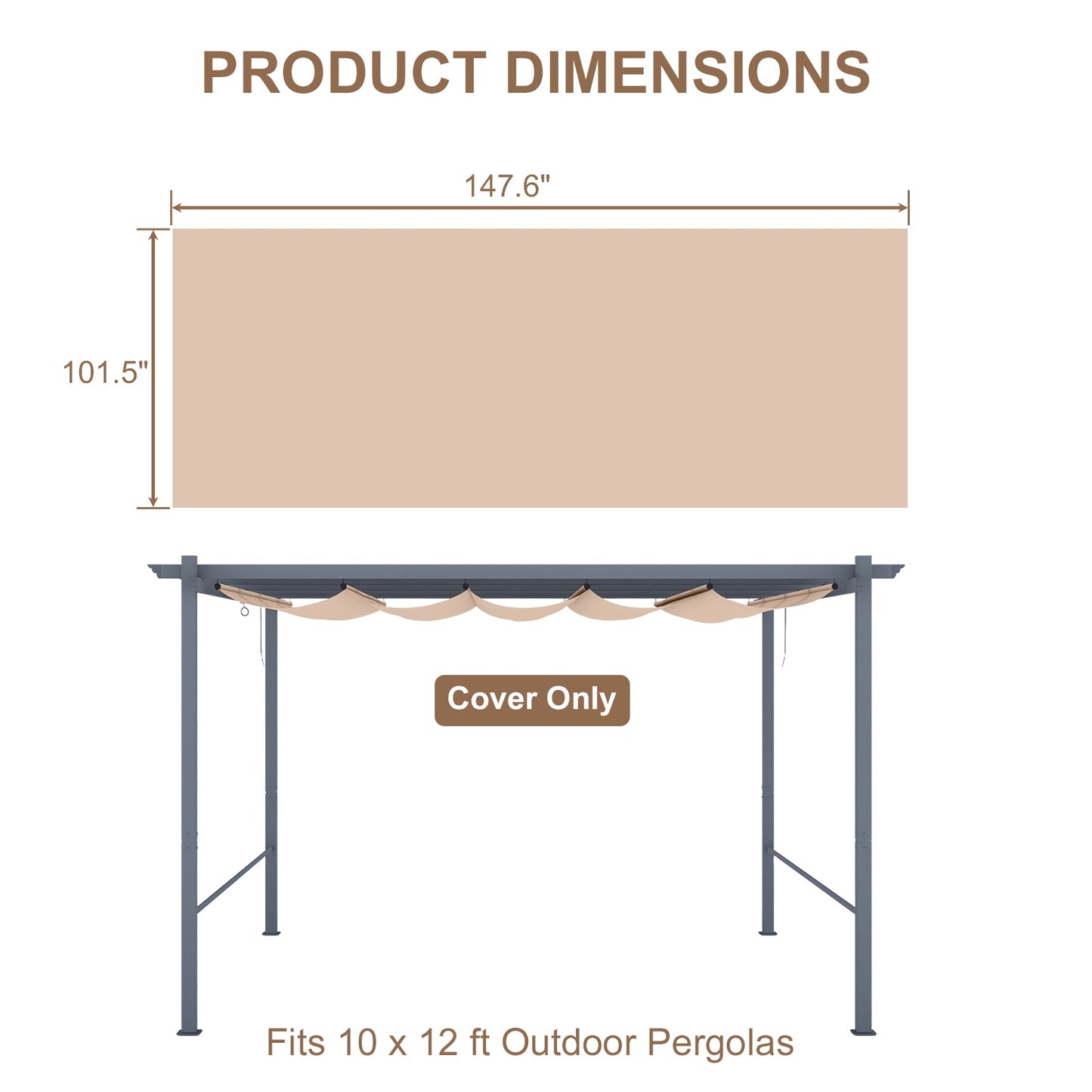 Pergola Replacement Canopy - Retractable Sun Shade Cover with Water-Resistant & UPF 50+ UV Blocking for Outdoor Patio