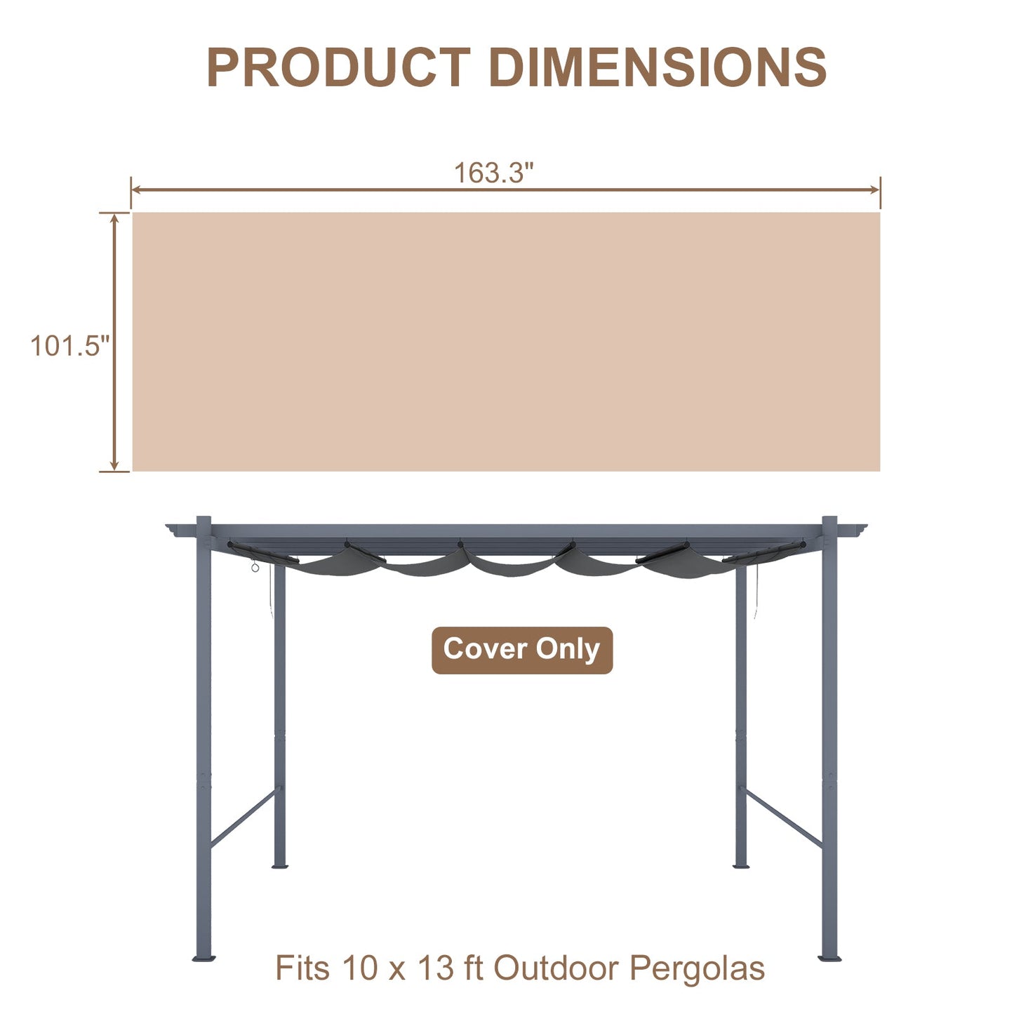 Pergola Replacement Canopy - Retractable Sun Shade Cover with Water-Resistant & UPF 50+ UV Blocking for Outdoor Patio