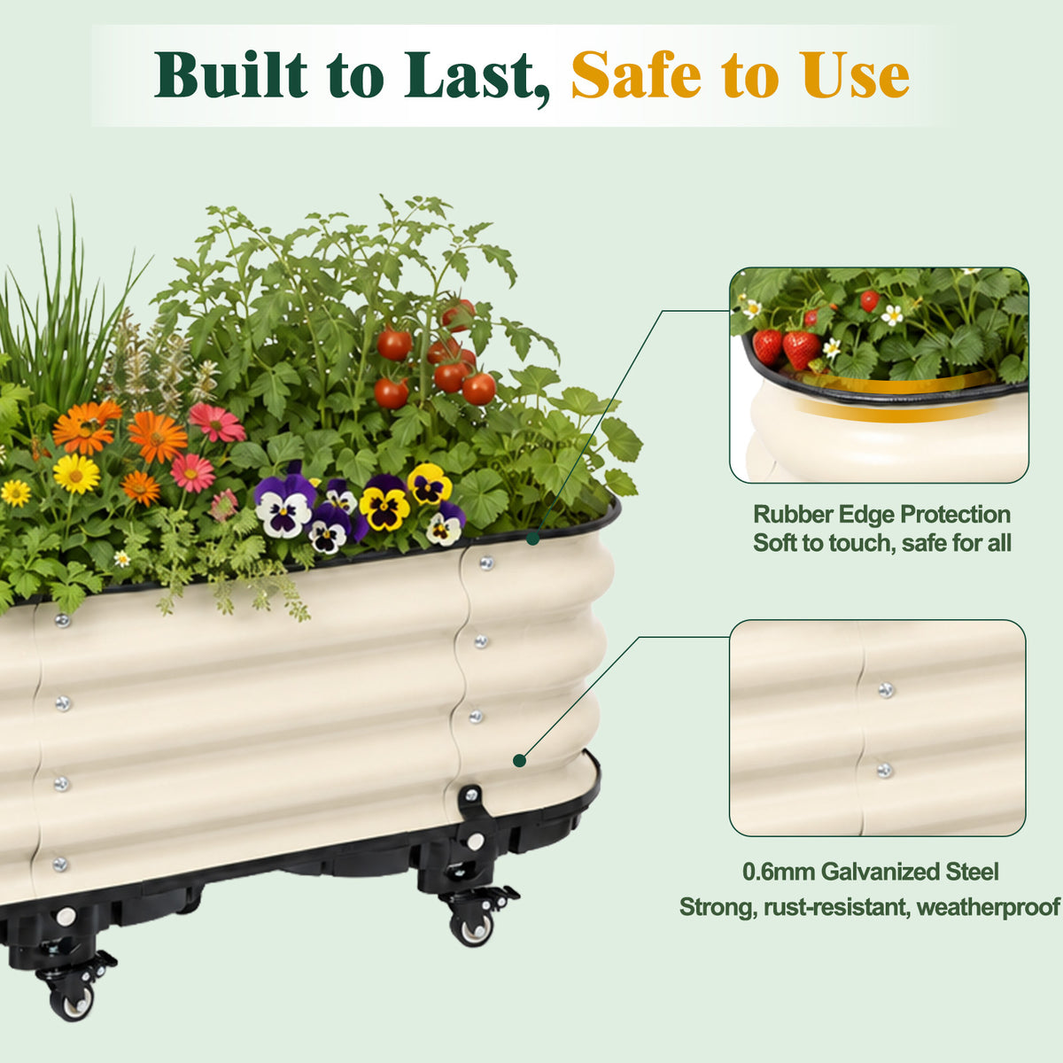 Rolling Raised Garden Bed, Self Watering Planter Box