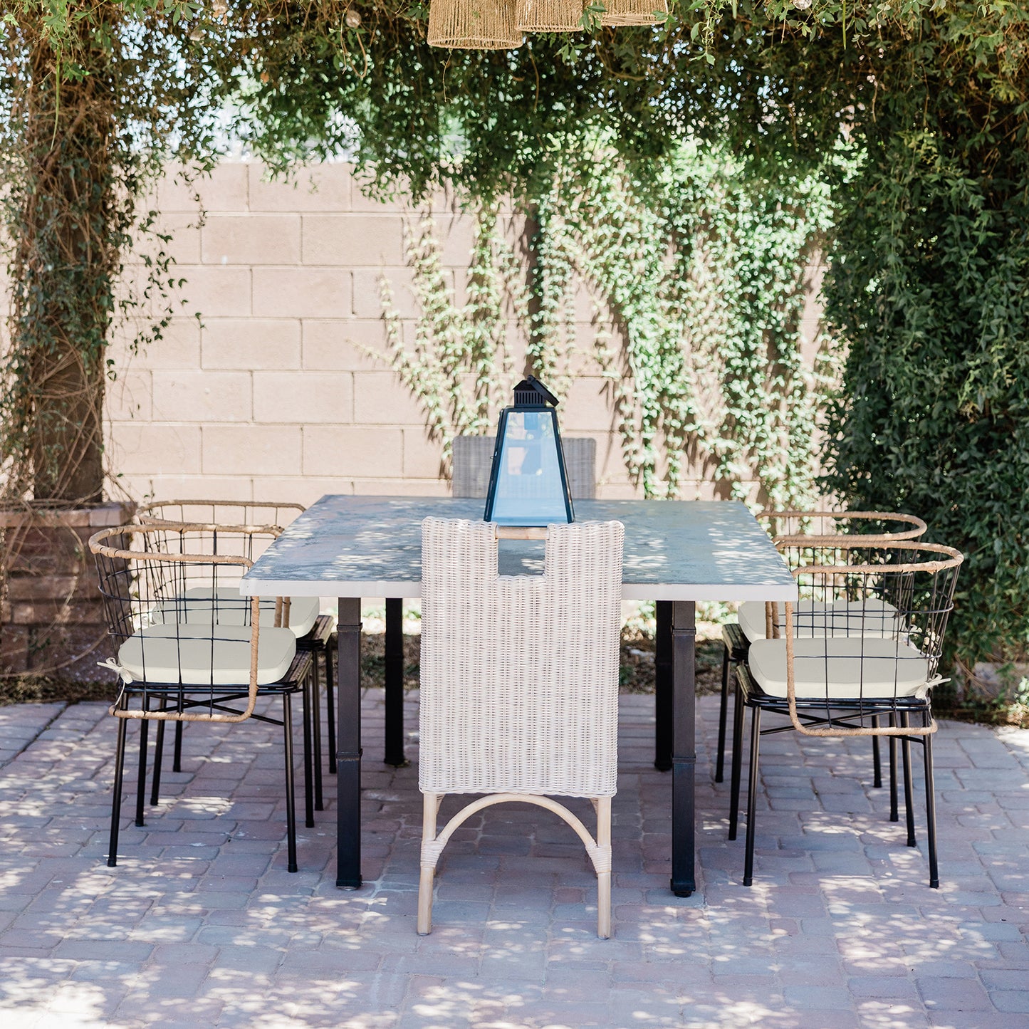 Outdoor Dining Chair Cushions Set, Patio Chair Pads with Ties, Ivory White