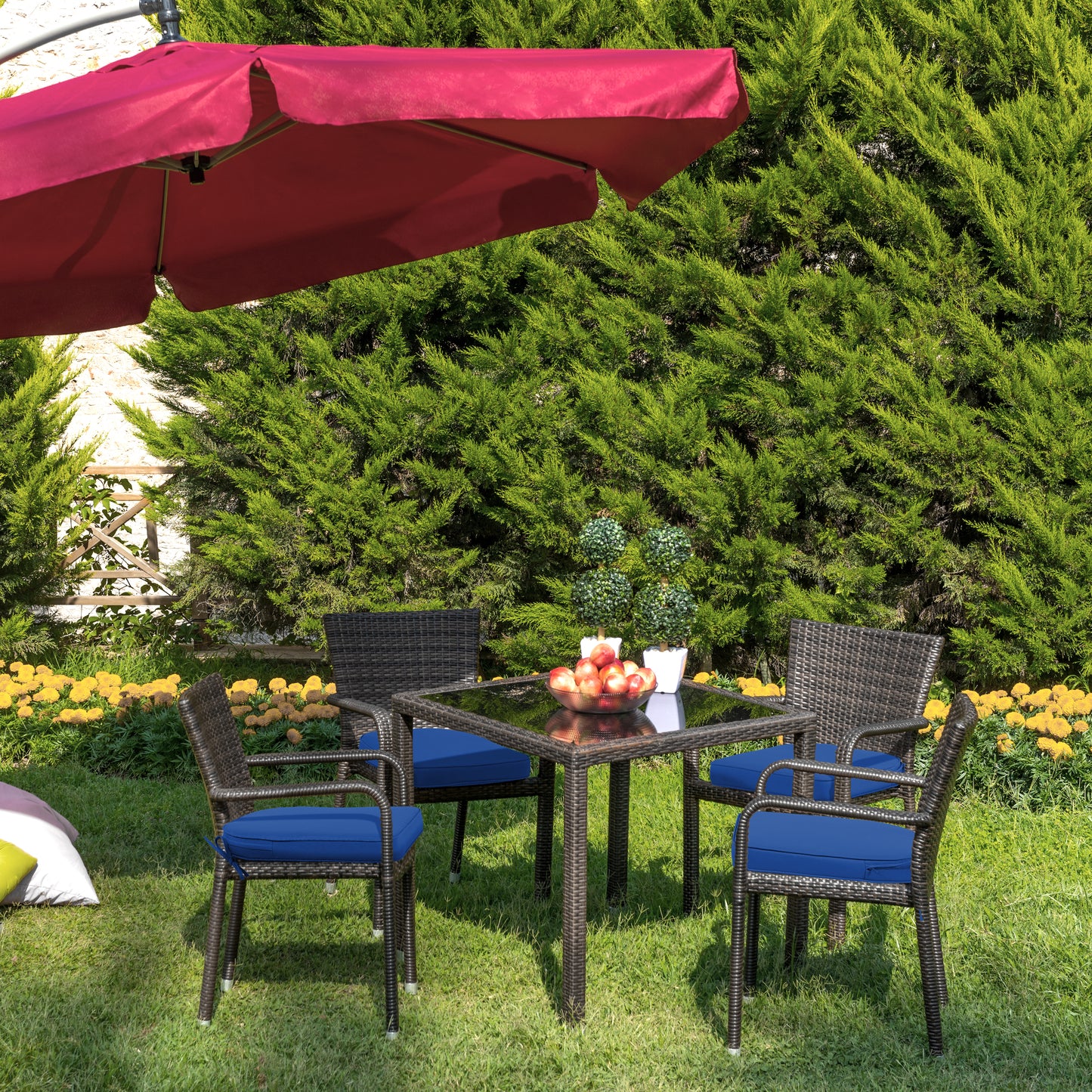 Outdoor Chair Cushion, Patio Seat Pad, Removable Cover with Hidden Zipper, Ties - Navy Blue