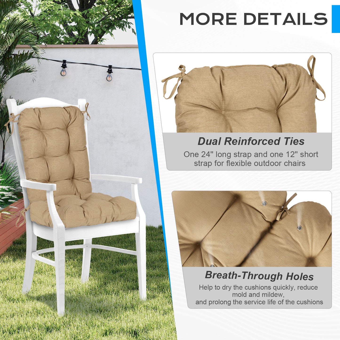Tufted Outdoor High Back Chair Cushions Patio Replacement Cushion, Brown