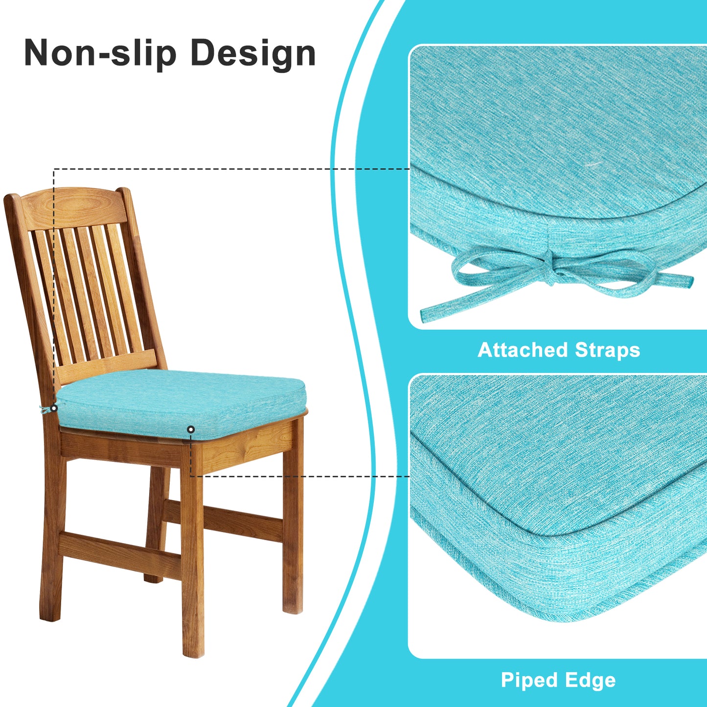 Outdoor Dining Chair Cushions Set, Patio Chair Pads with Ties, Aruba Blue