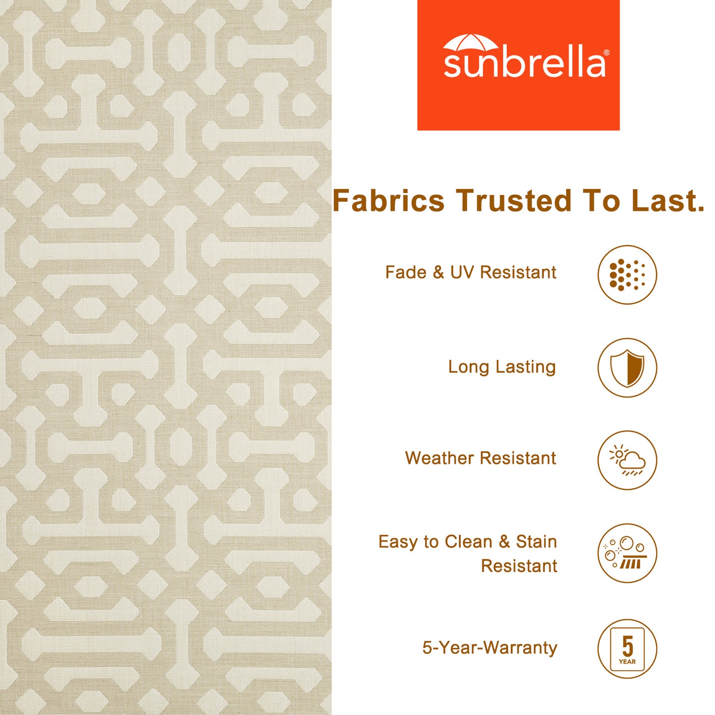Premium Sunbrella Fabric Outdoor Patio Chair Cushions Set, Fretwork Flax Aoodor