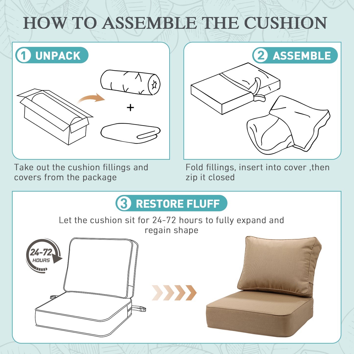Premium Sunbrella Fabric Outdoor Patio Chair Cushions Set, Canvas Heather Beige