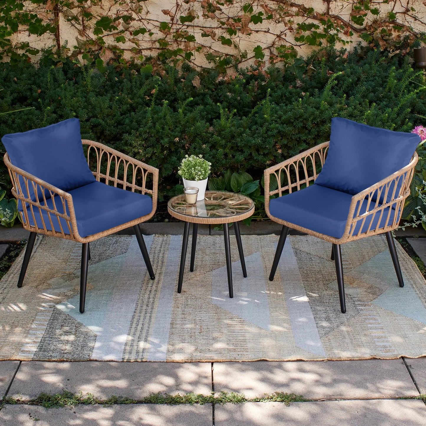 Outdoor Chair Cushions, Patio Deep Seat Cushions with Handle & Adjustable Straps - Navy Blue