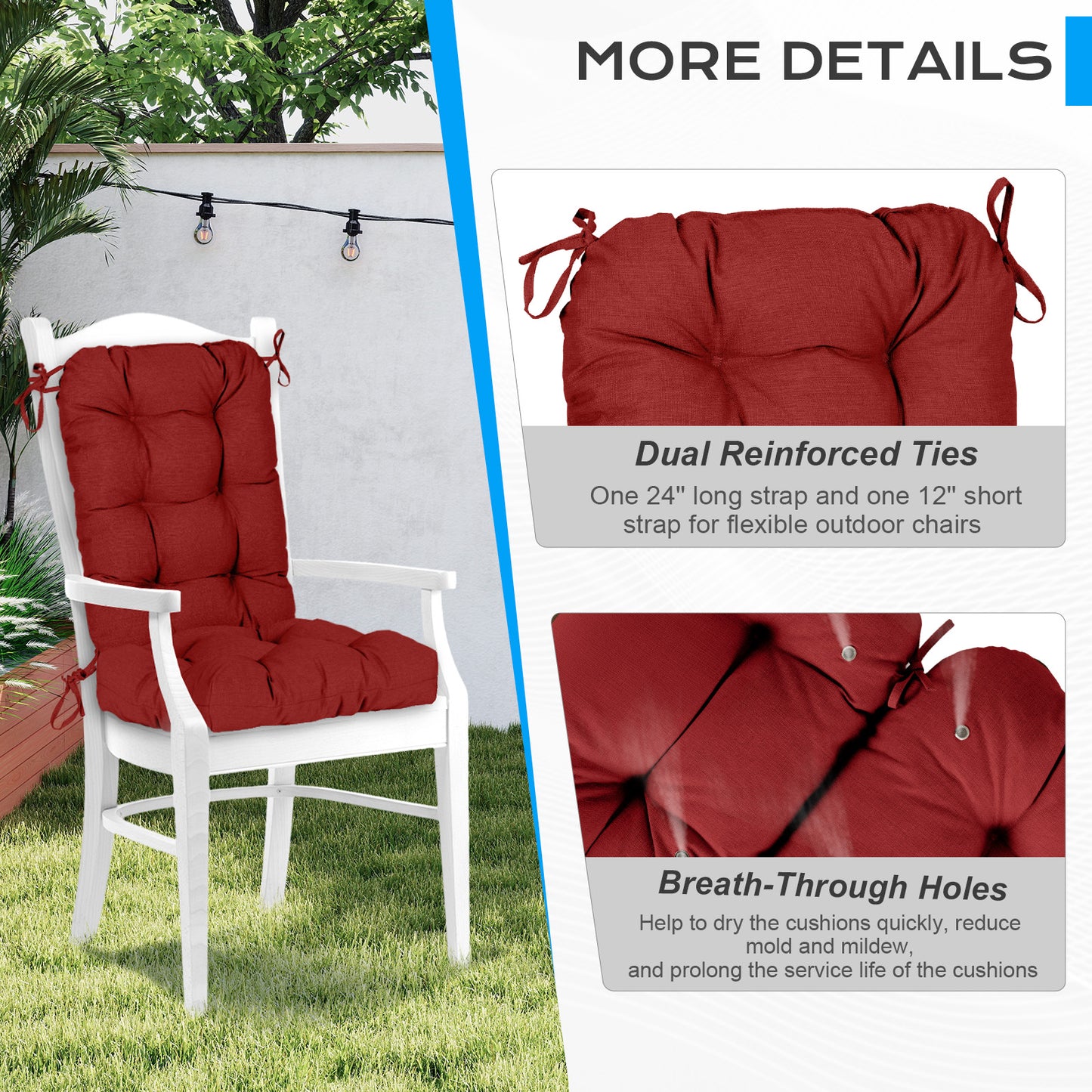 Tufted Outdoor High Back Chair Cushions Patio Replacement Cushion, Red