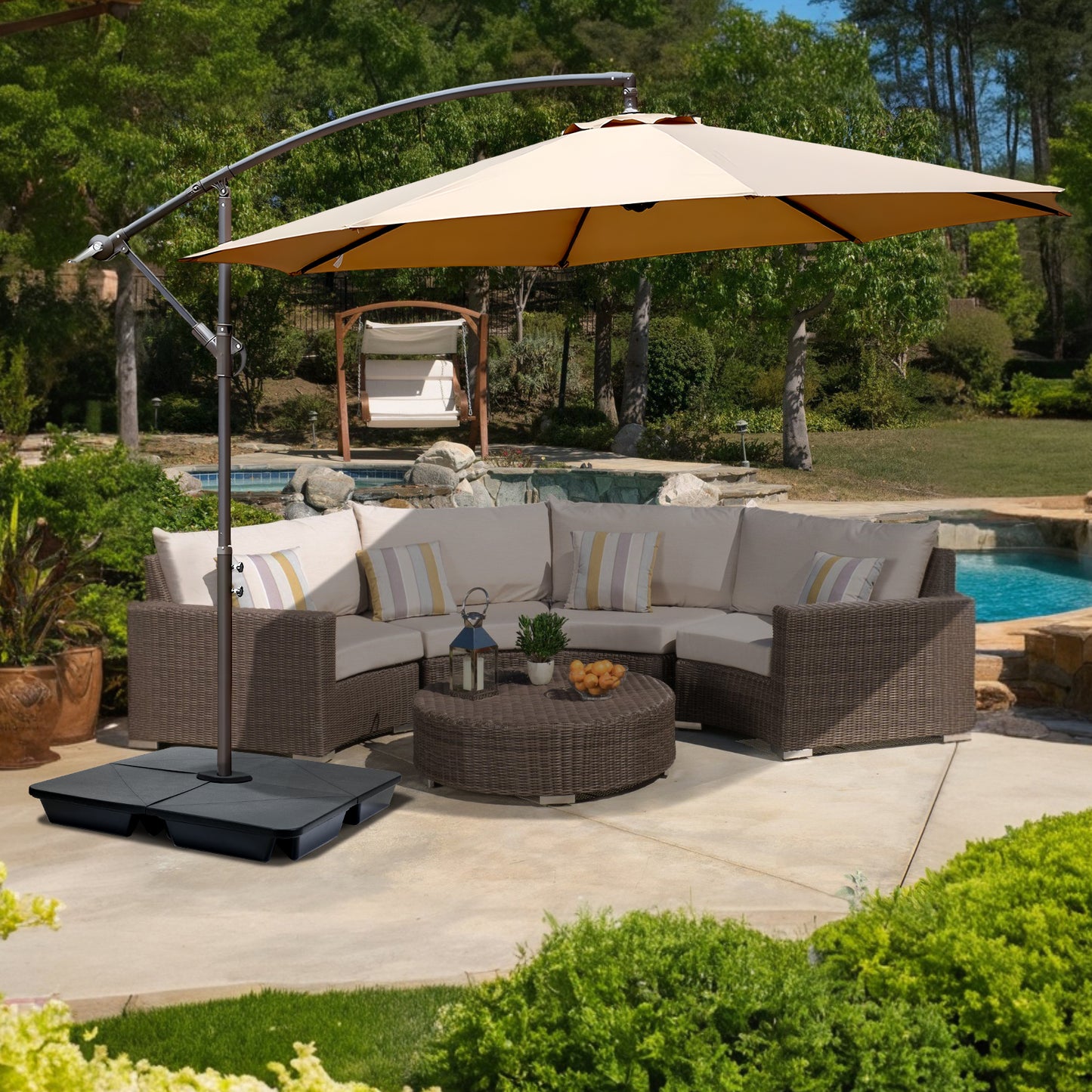 4-Piece Offset Cantilever Patio Umbrella Base Stand - Sand Filled Weight Plates for Stability