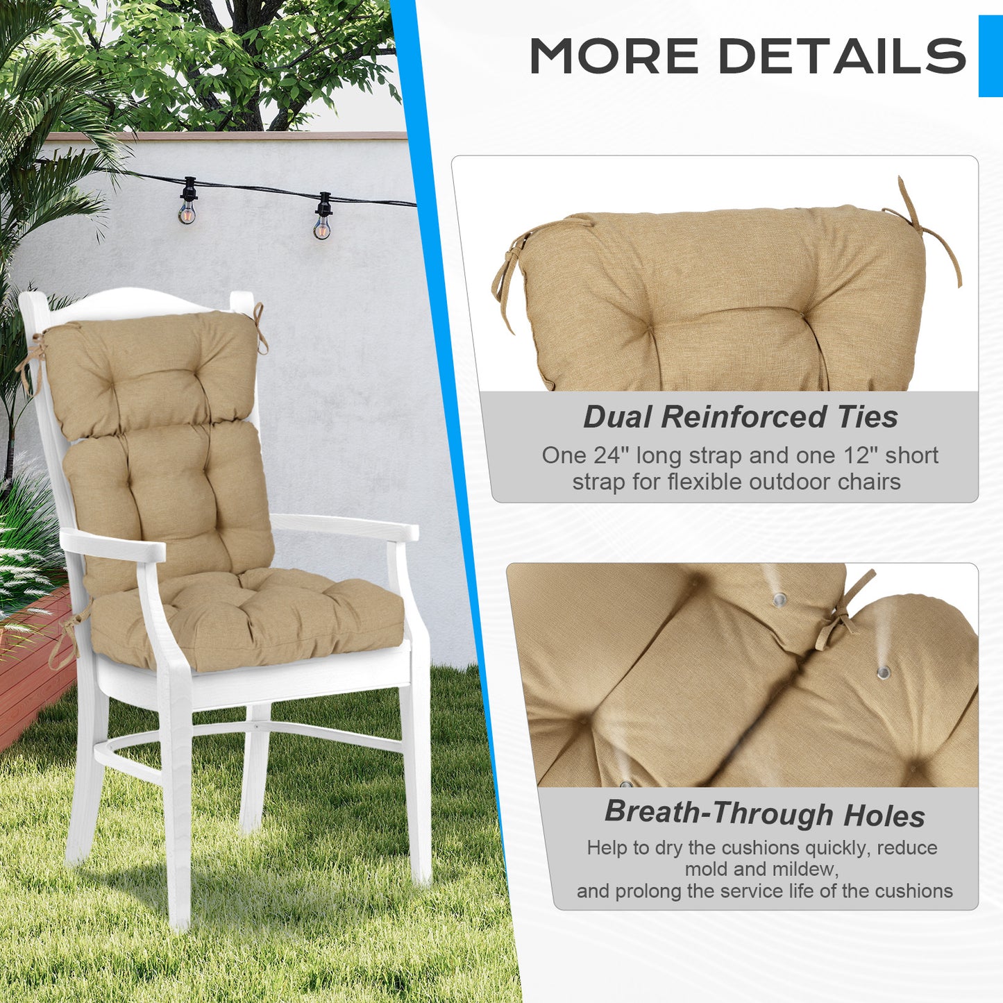 Tufted Outdoor High Back Chair Cushions Patio Rocking Pads for Furniture, Brown