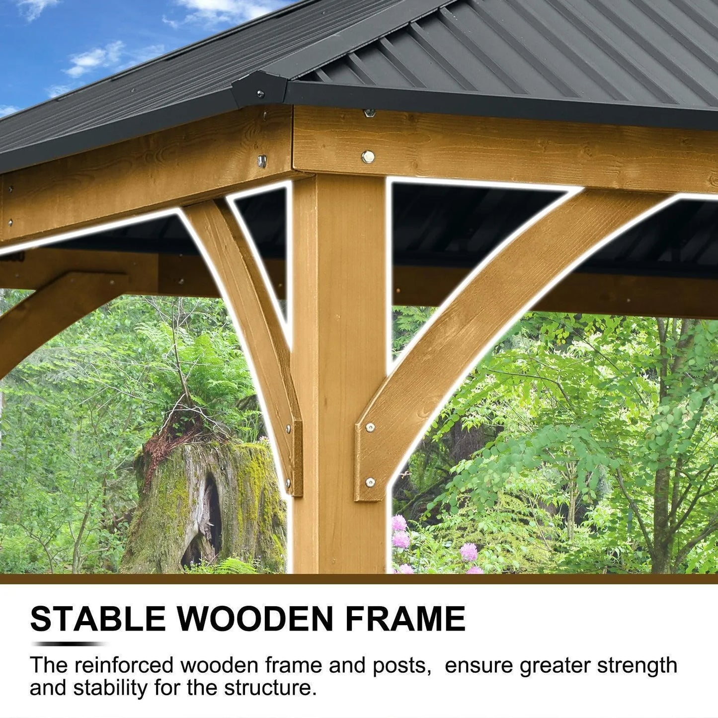 12 x 10 ft. Outdoor Solid Wooden Frame Gazebo with 2-Tier Hardtop Roof Gazebo Aoodor