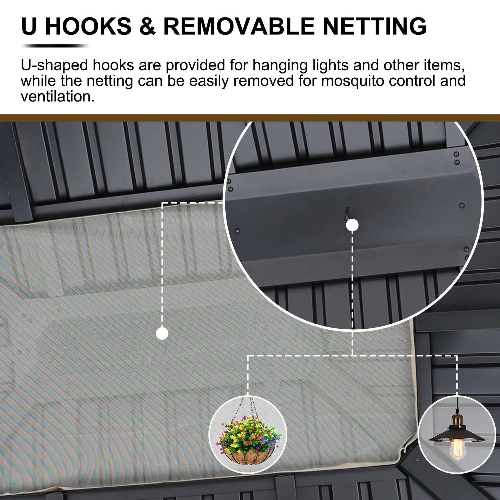 12 x 10 ft. Outdoor Solid Wooden Frame Gazebo with 2-Tier Hardtop Roof Gazebo Aoodor