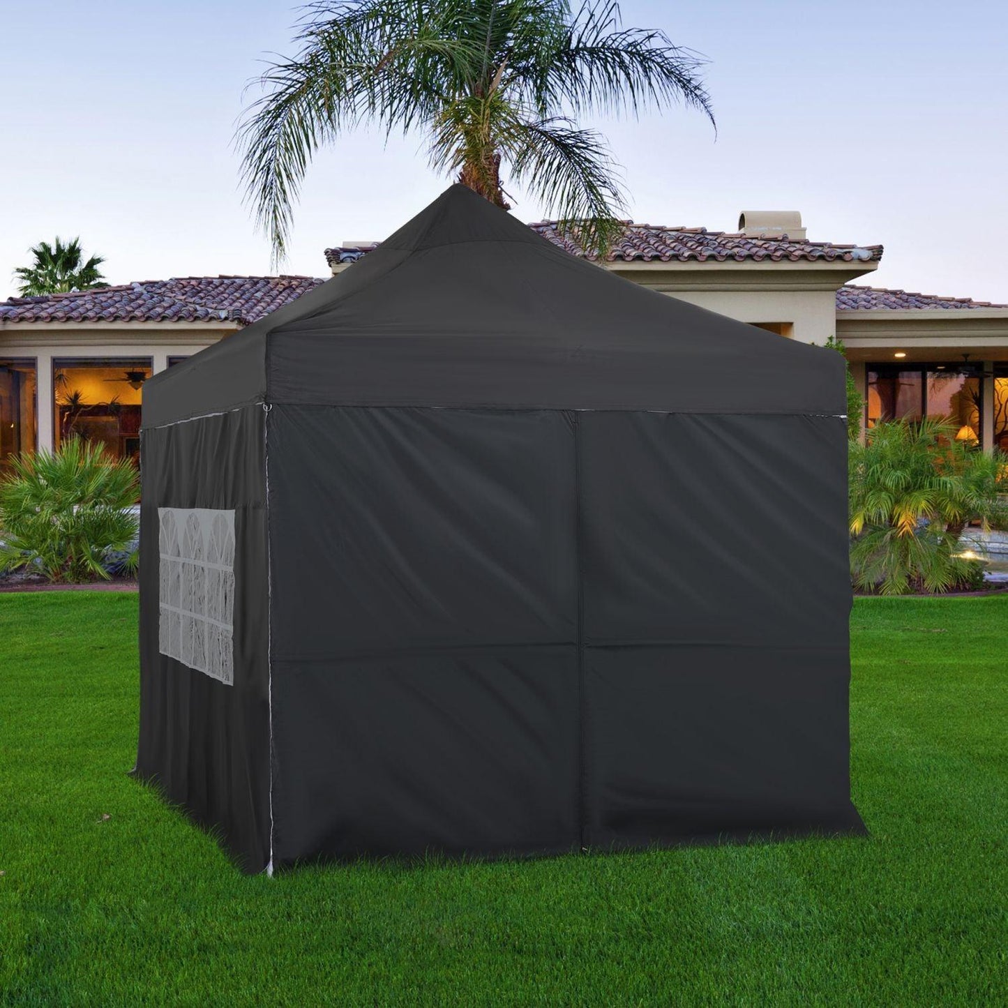 10 x 10 FT. Pop Up Canopy Tent with Windows Sidewalls, 3 Adjustable Heights, with Wheeled Bag Aoodor