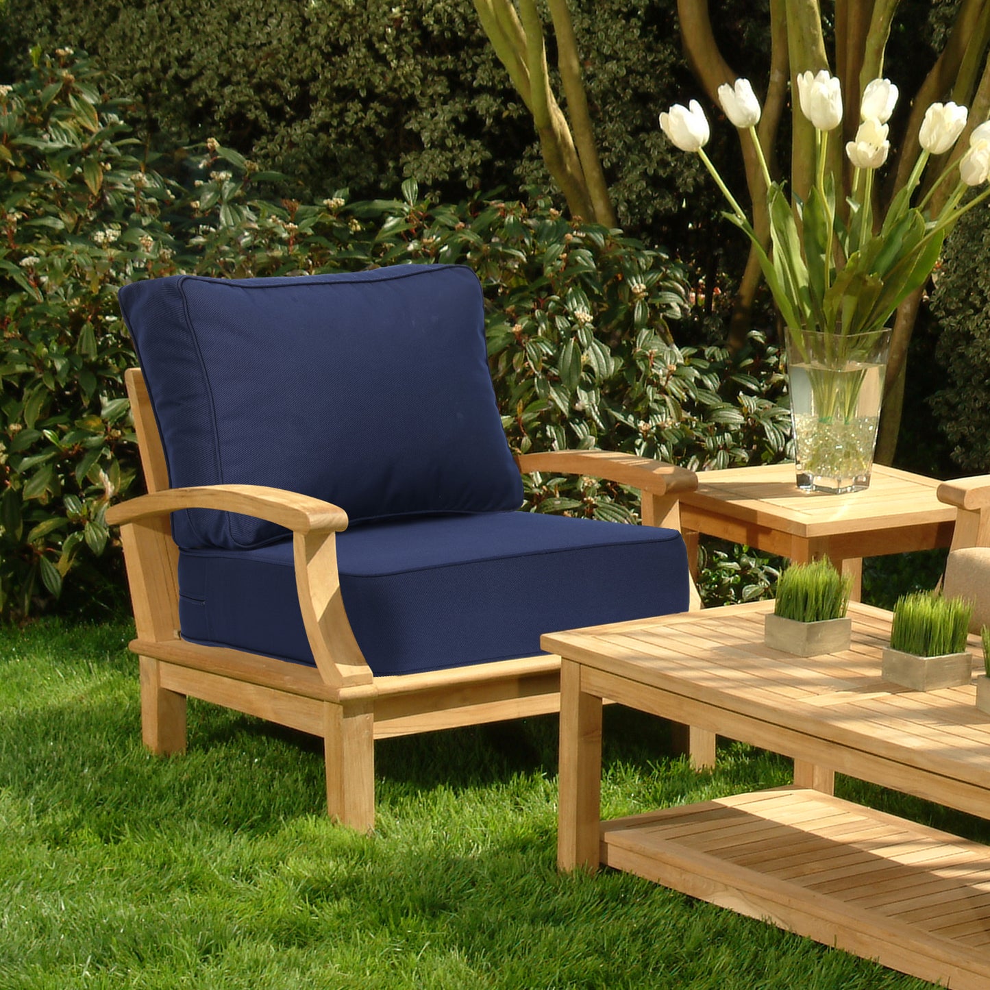 Aoodor Premium Sunbrella Outdoor Patio Chair Cushions Set, Dark Blue