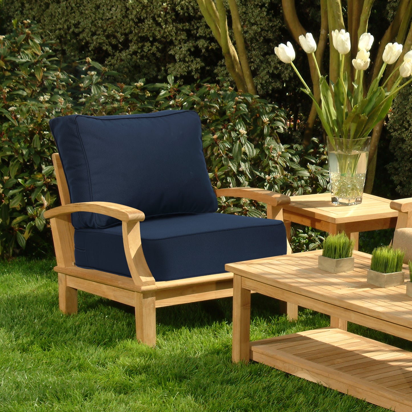 Premium Sunbrella Fabric Outdoor Patio Chair Cushions Set, Canvas Navy Aoodor