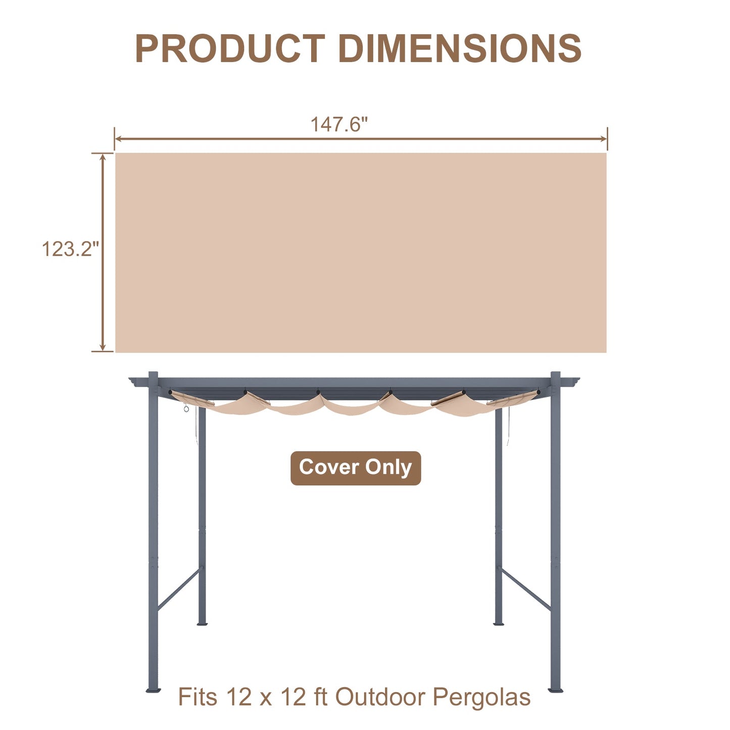 Pergola Replacement Canopy - Retractable Sun Shade Cover with Water-Resistant & UPF 50+ UV Blocking for Outdoor Patio