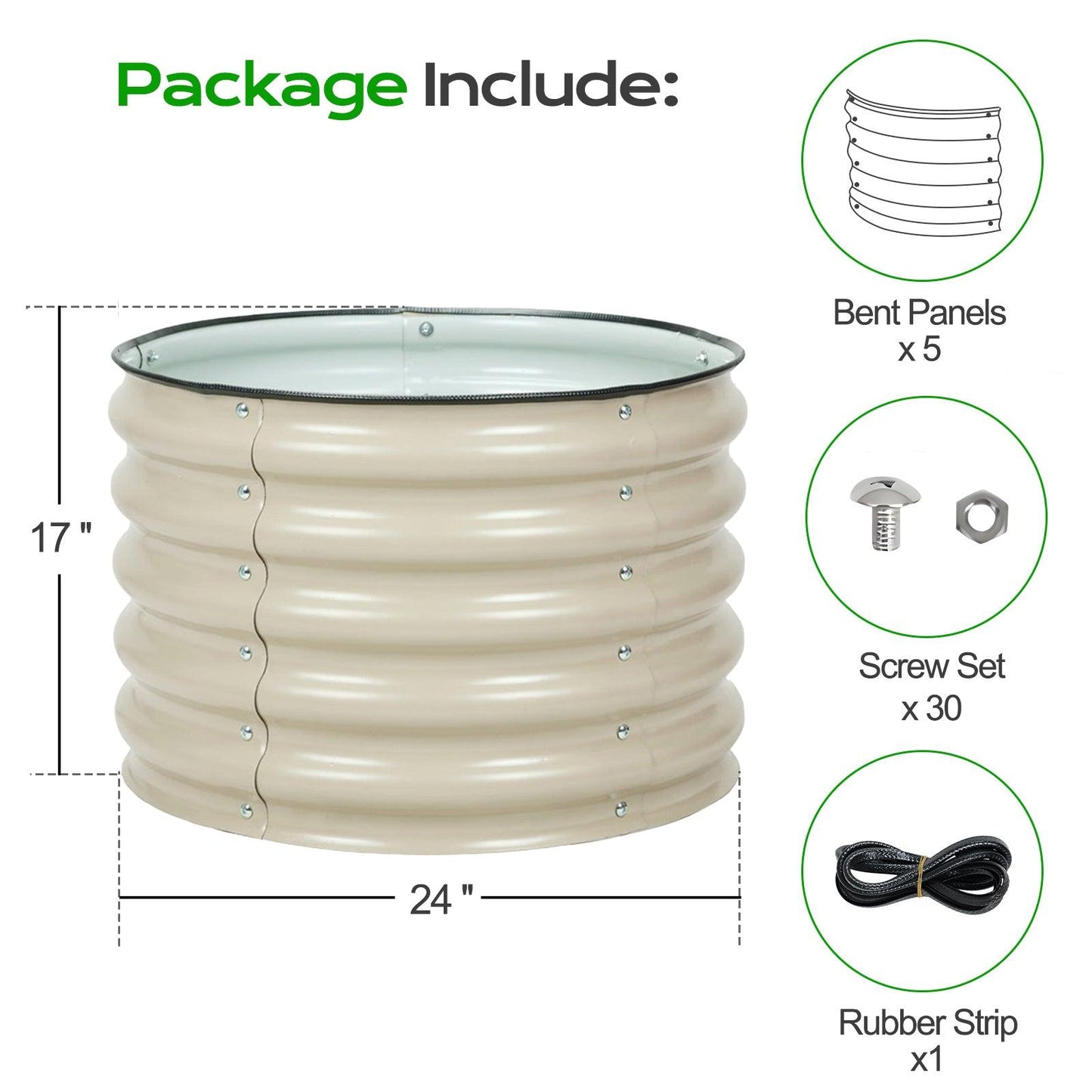 16.7'' Tall Aluzinc Metal Raised Garden Bed 24'' Round - Outdoor Garden Planter Box Aoodor