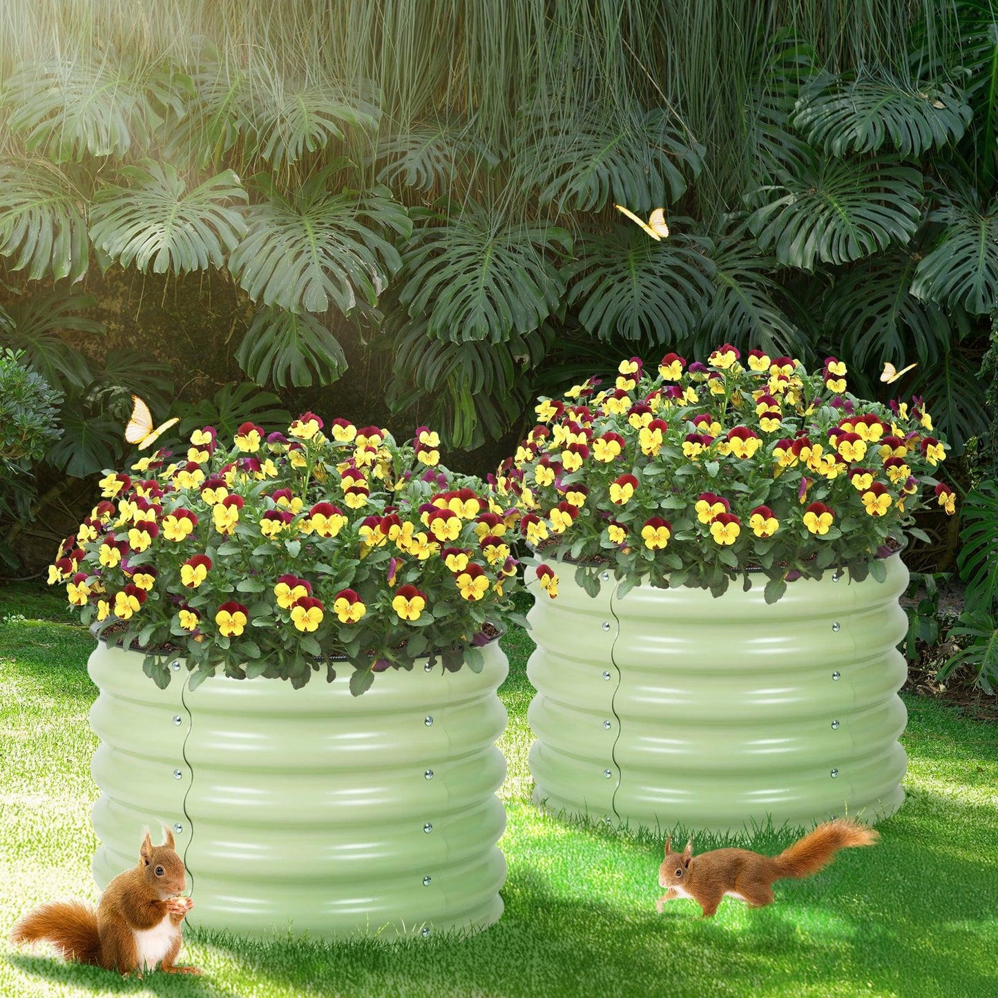 16.7'' Tall Aluzinc Metal Raised Garden Bed 24'' Round - Outdoor Garden Planter Box Aoodor