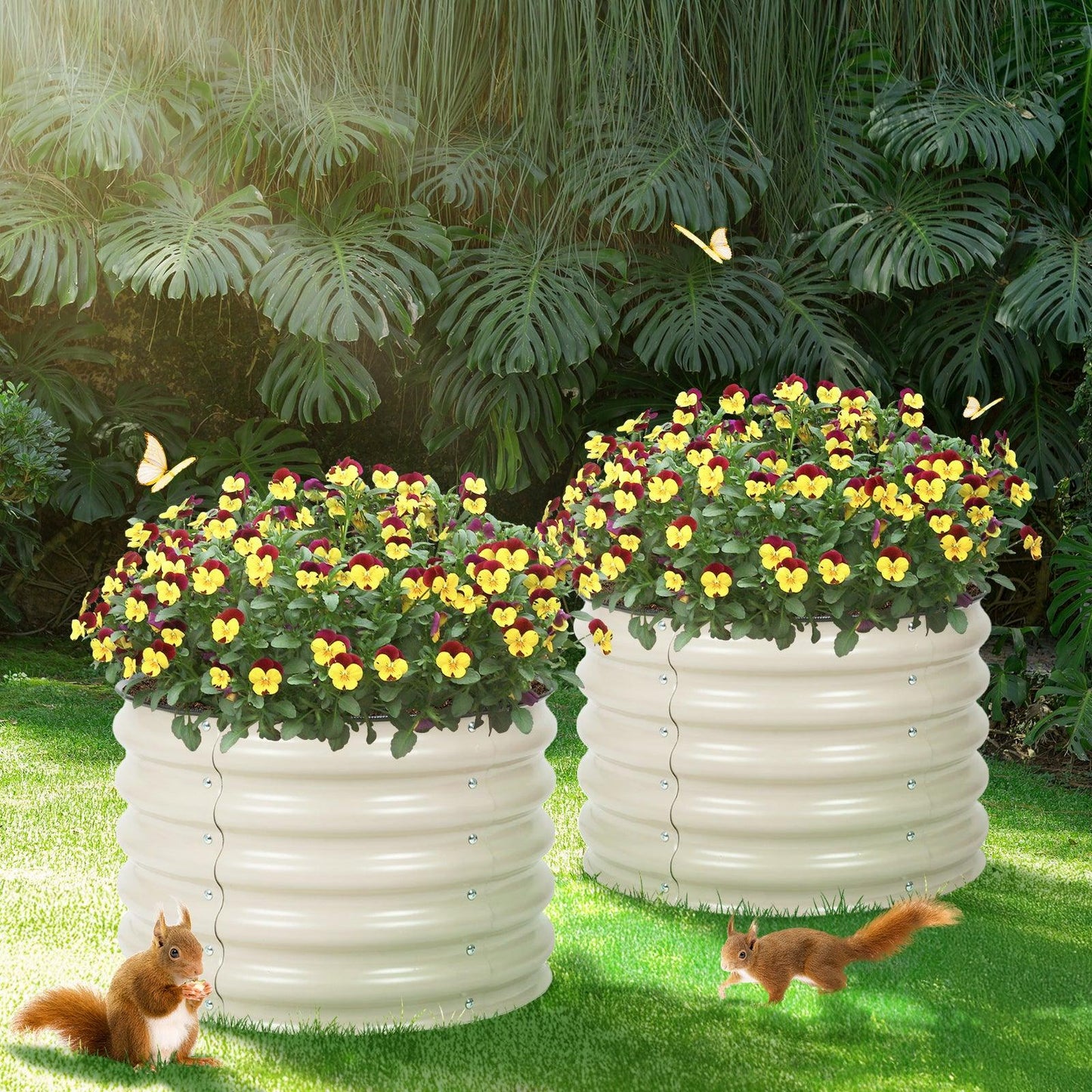 16.7'' Tall Aluzinc Metal Raised Garden Bed 24'' Round - Outdoor Garden Planter Box Aoodor