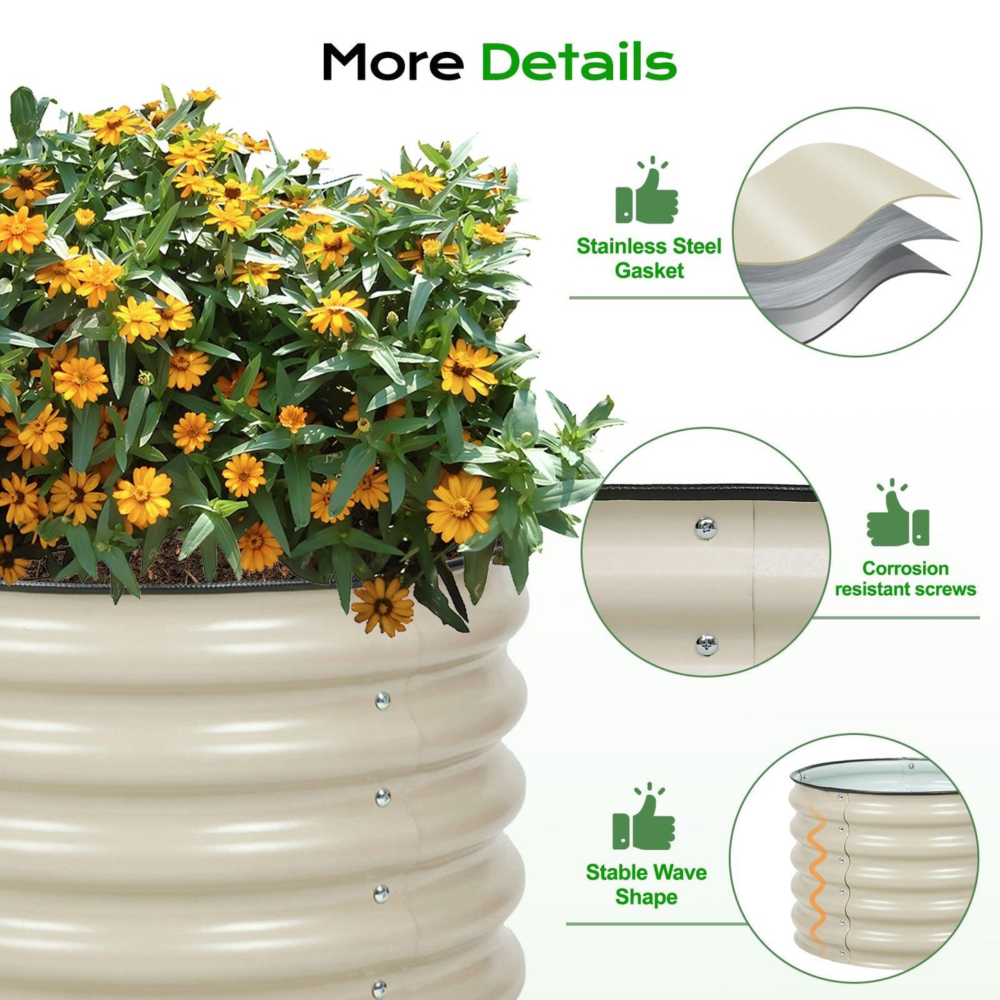 16.7'' Tall Aluzinc Metal Raised Garden Bed 24'' Round - Outdoor Garden Planter Box Aoodor