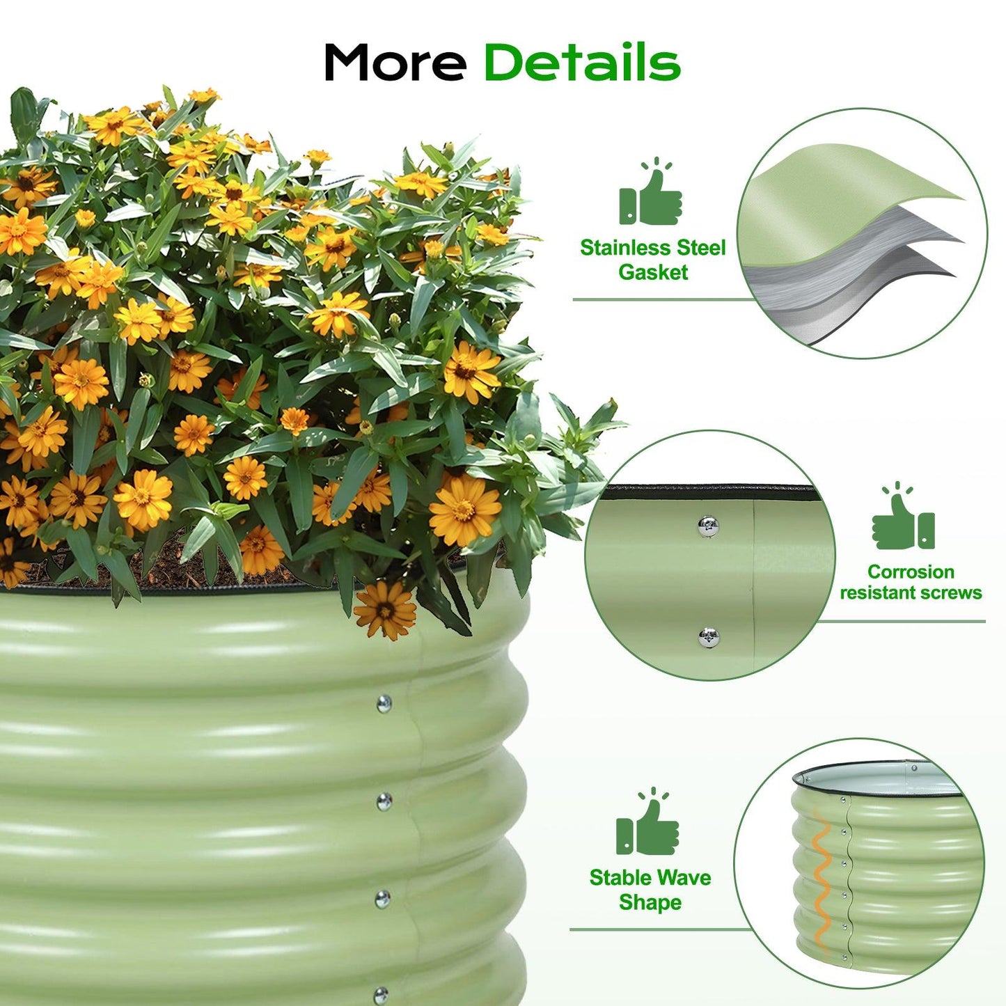 16.7'' Tall Aluzinc Metal Raised Garden Bed 24'' Round - Outdoor Garden Planter Box Aoodor