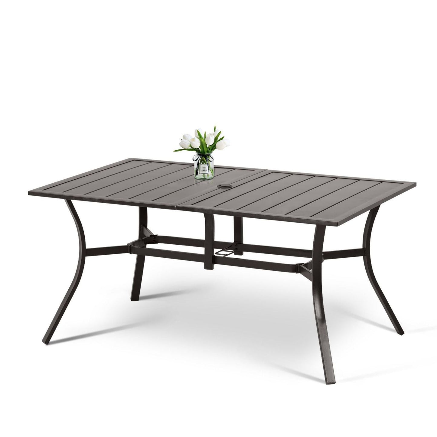 59x38 inch Patio Dining Table for 6 People, Metal Outdoor Table with Adjustable Umbrella Hole Aoodor