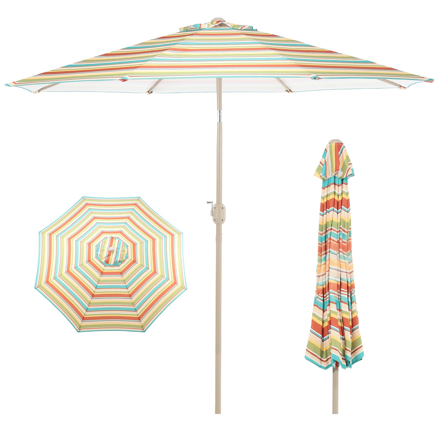 9 ft. Outdoor Patio Market Umbrella Aluminum Frame with Push Button Tilt Crank and 8 Steel Ribs Aoodor
