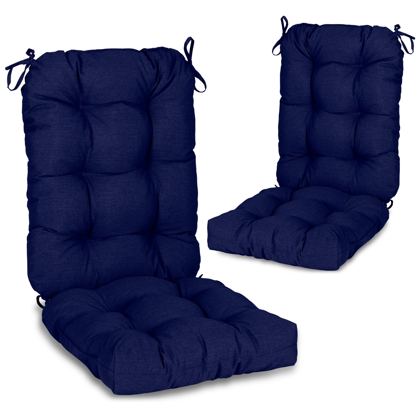 Outdoor Tufted High Back Cushions Patio Replacement Chair Cushion with Ties - Dark Blue