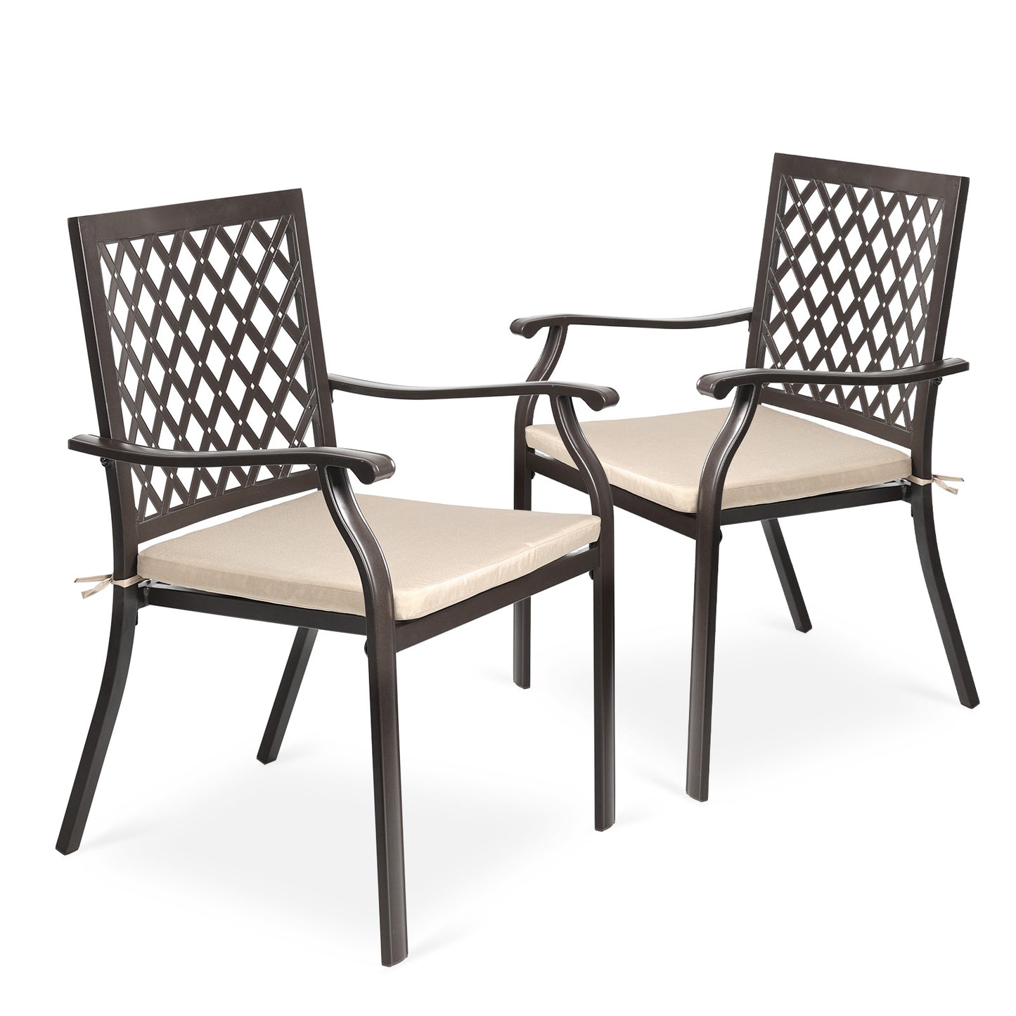 2-Piece Set Outdoor Patio Metal Dining Chairs with Seat Cushions