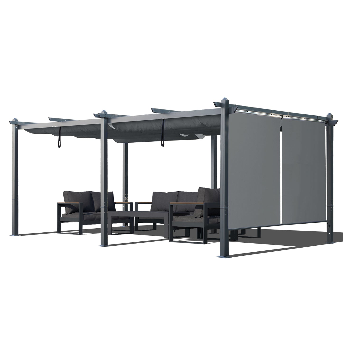 12x20 ft. Outdoor Pergola with Retractable Shade Canopy, Aluminum Frame, Roller Shade Curtain