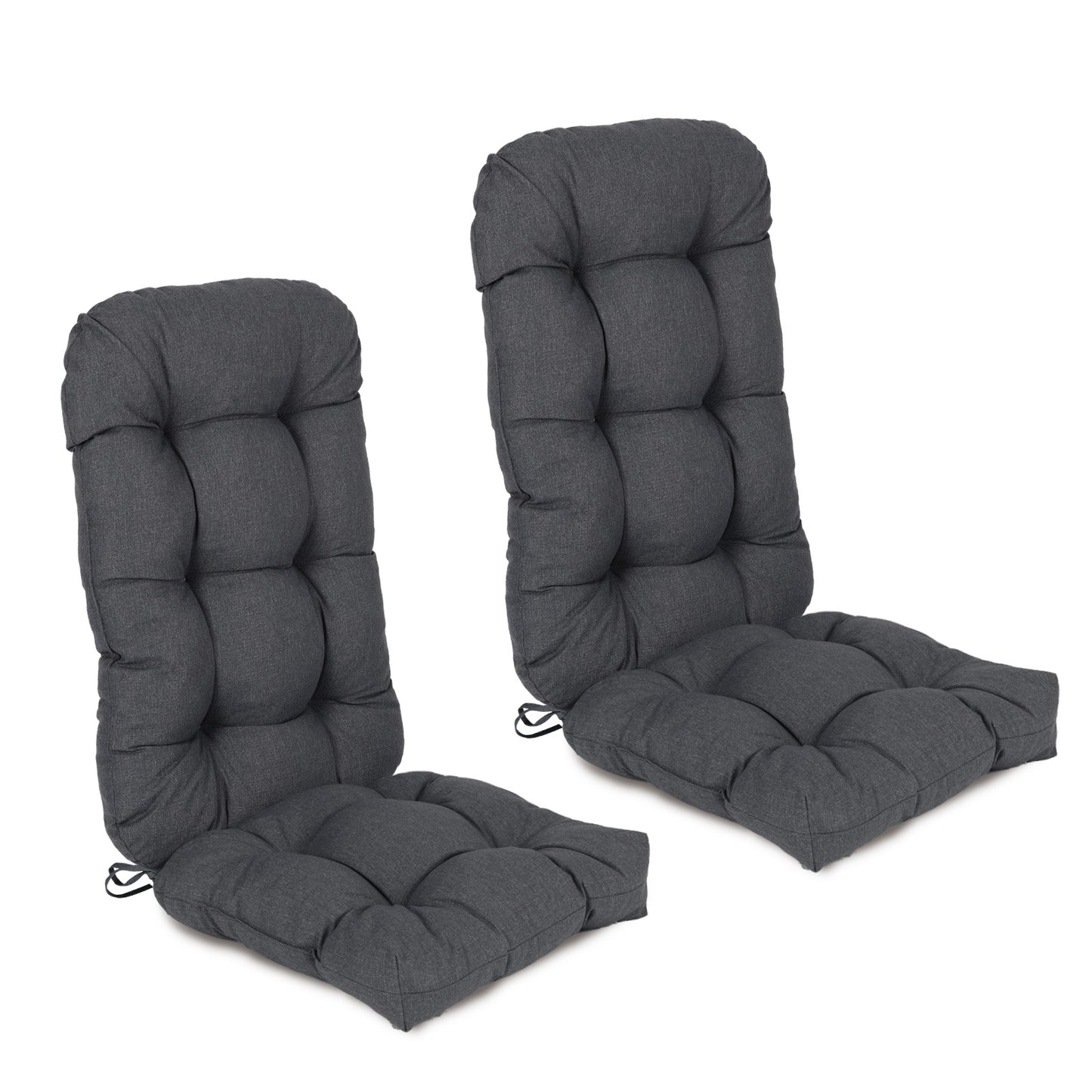 Outdoor High Back Tufted Adirondack Chair Cushion, Patio Rocking Chair Cushions with Ties, Set of 2, Dark Gray Aoodor