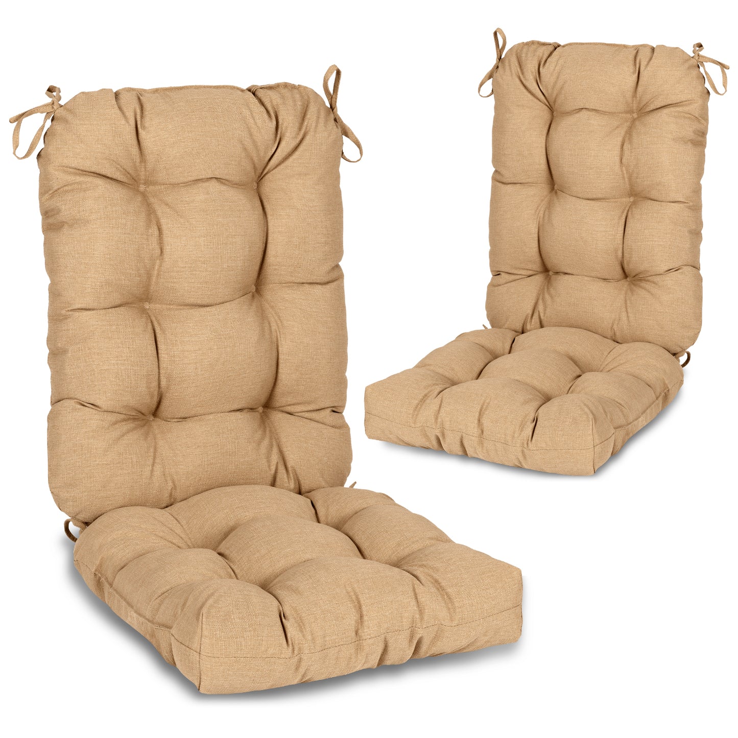 Outdoor Tufted High Back Cushions Patio Replacement Chair Cushion with Ties - Brown