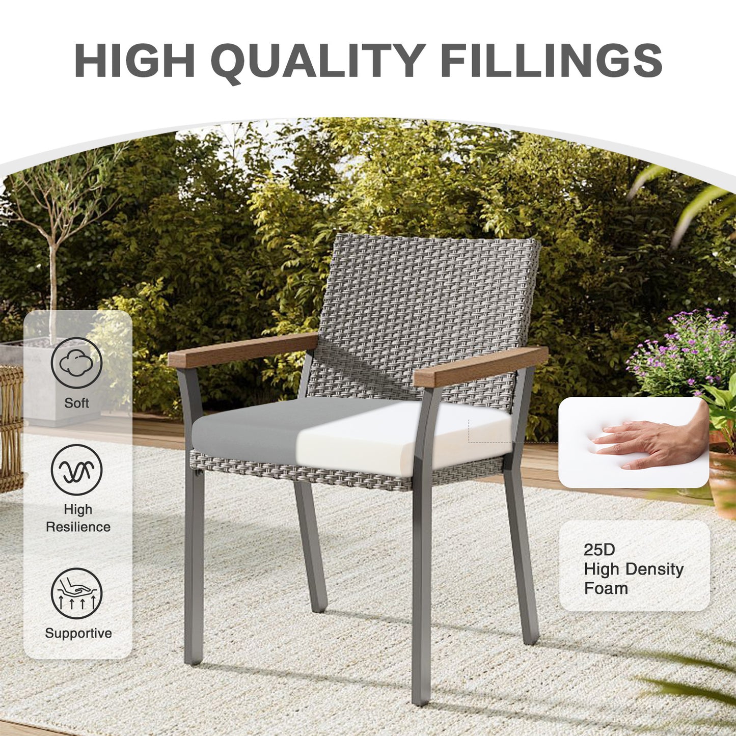 Outdoor Chair Cushion , Removable Cover with Hidden Zipper, Adaptable Secure Ties - Gray Aoodor