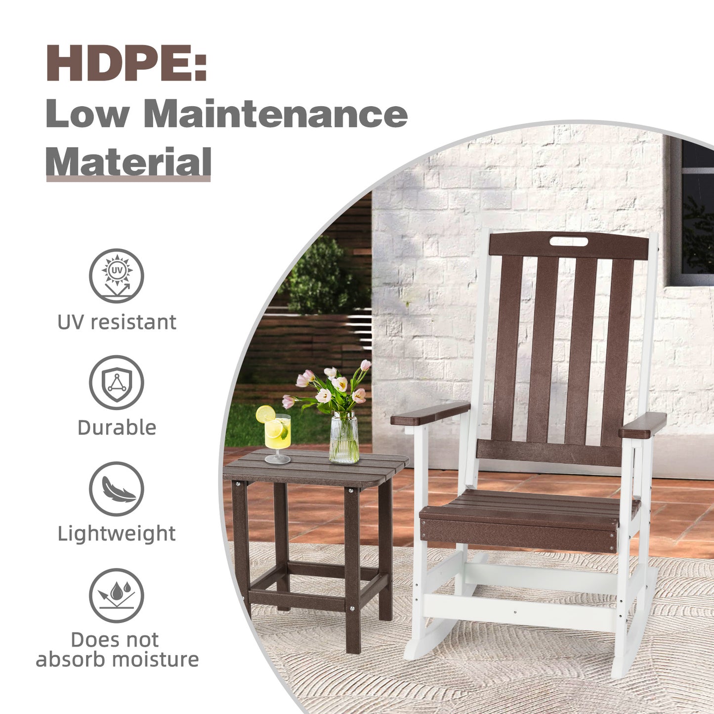 Outdoor Rocking Chair, Ergonomic HDPE Rockers with All-Weather Design
