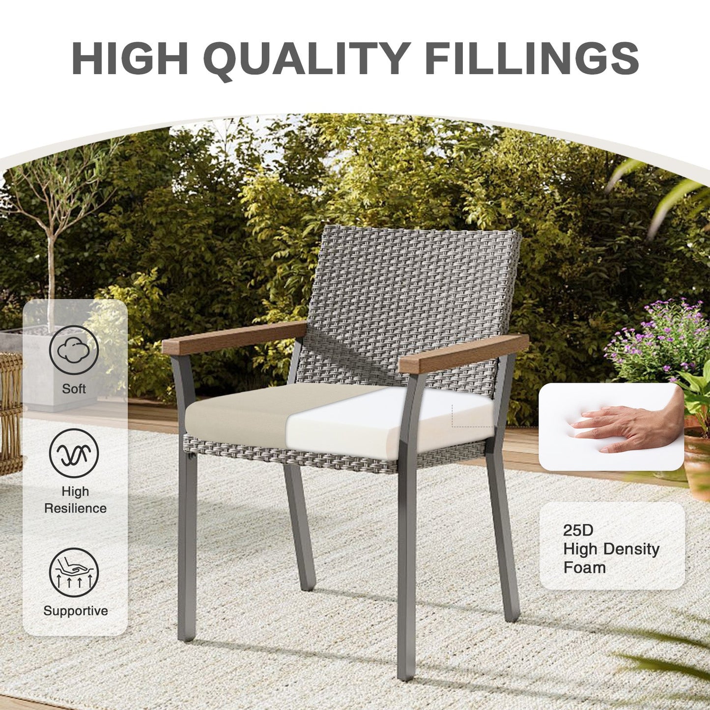 Outdoor Chair Cushion , Removable Cover with Hidden Zipper, Adaptable Secure Ties - Khaki Aoodor
