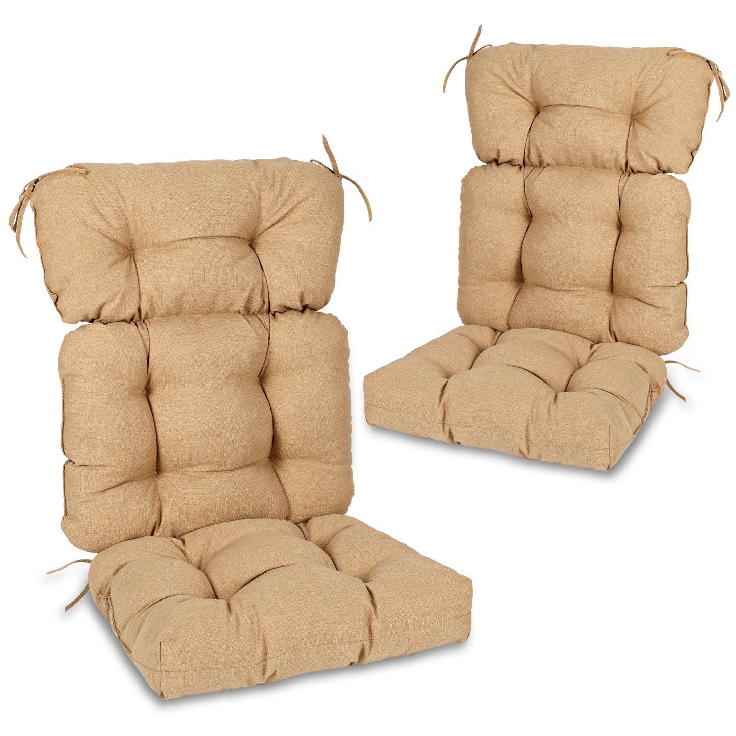 Outdoor Tufted High Back Cushions Patio Replacement Chair Cushion with Ties - Brown